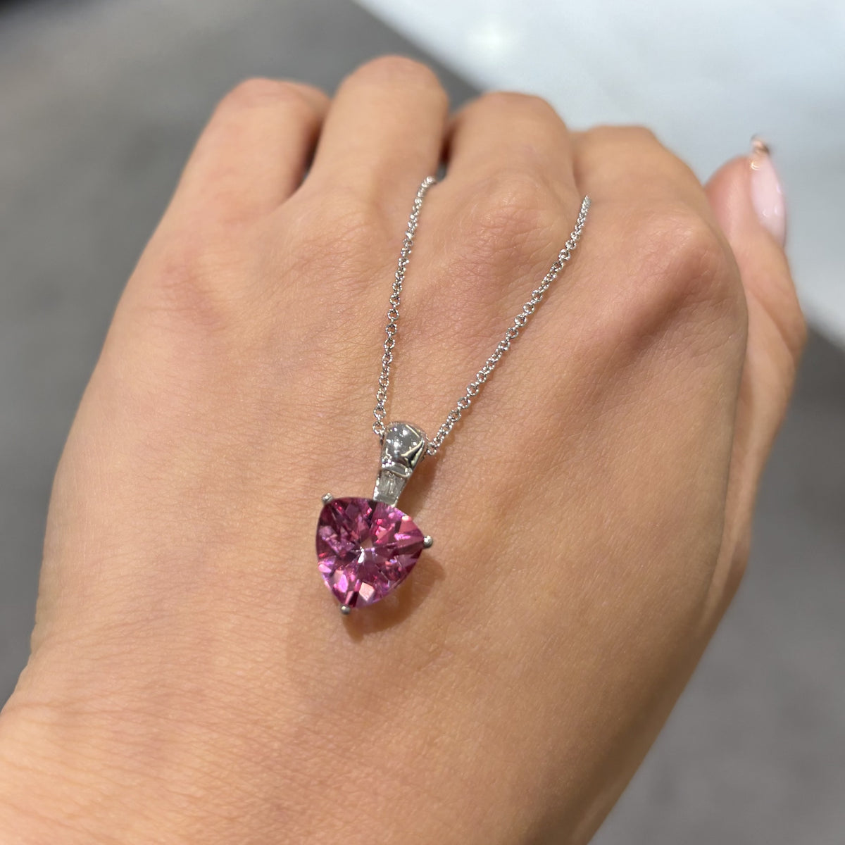 Pre-Owned 18ct White Gold 3.30ct Pink Topaz &amp; 0.05ct Diamond Pendant with 18ct Chain