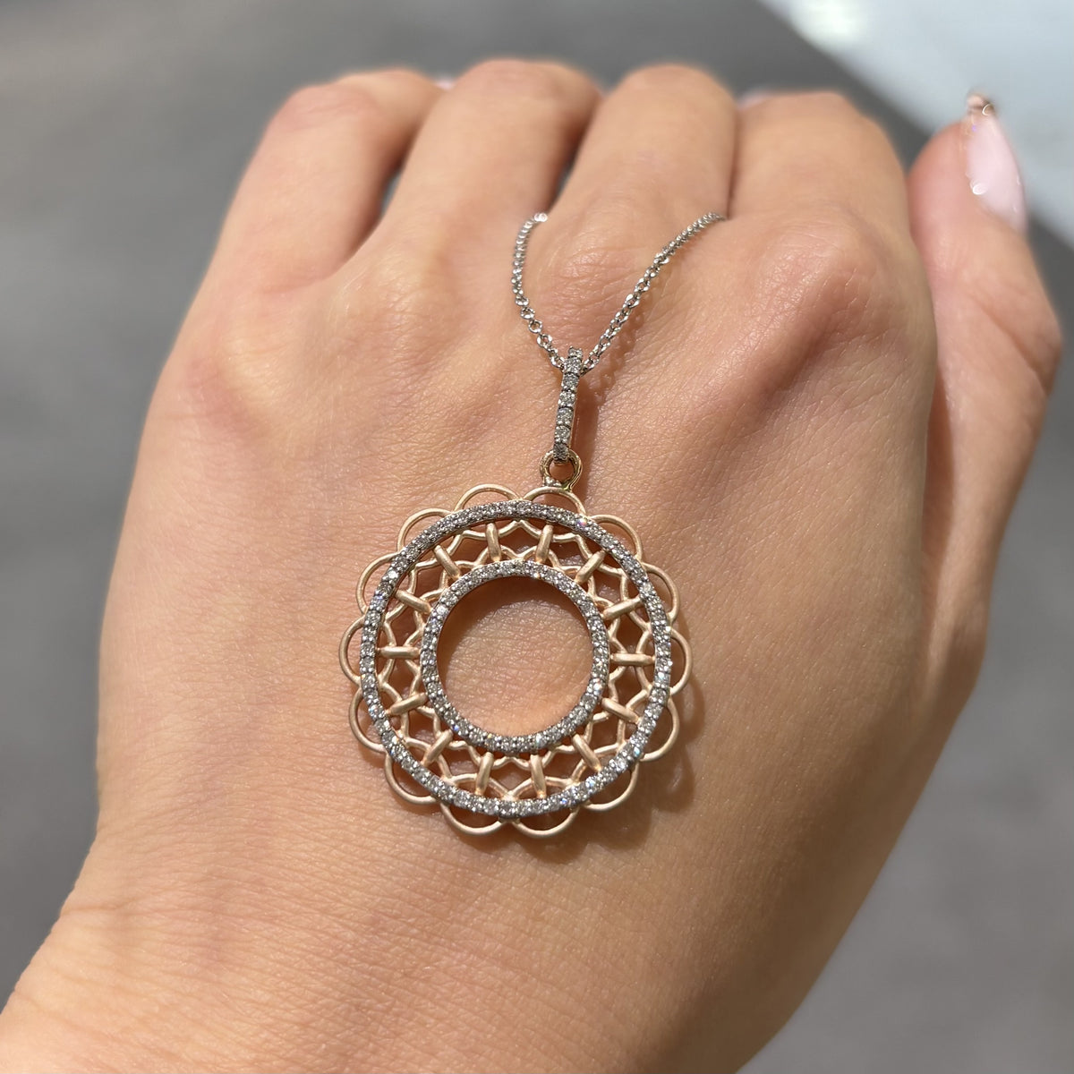 Pre-Owned 14ct Rose Gold 0.50ct Diamond Circular Geometric Pendant
