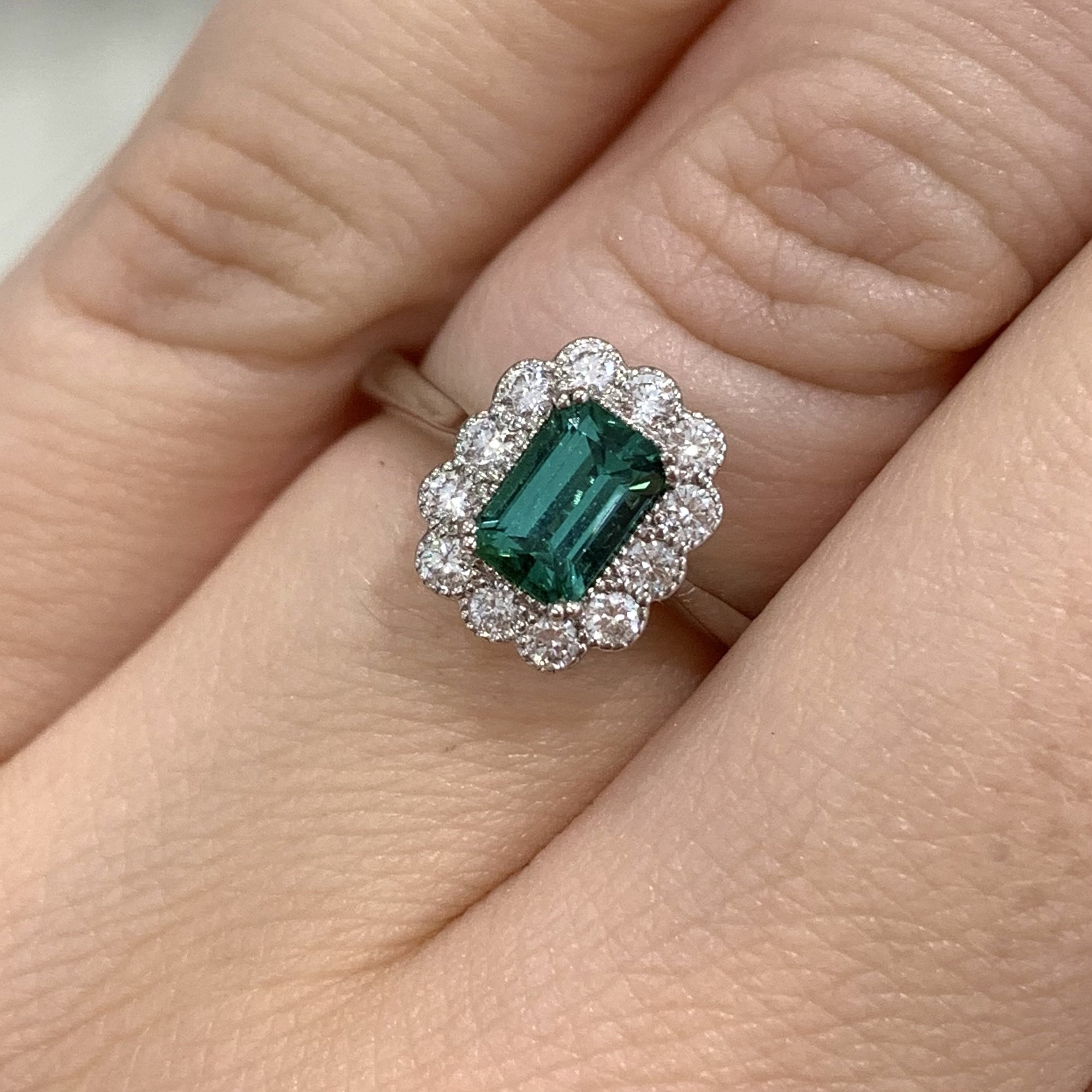 18ct White Gold Lagoon Tourmaline &amp; Diamond Ring