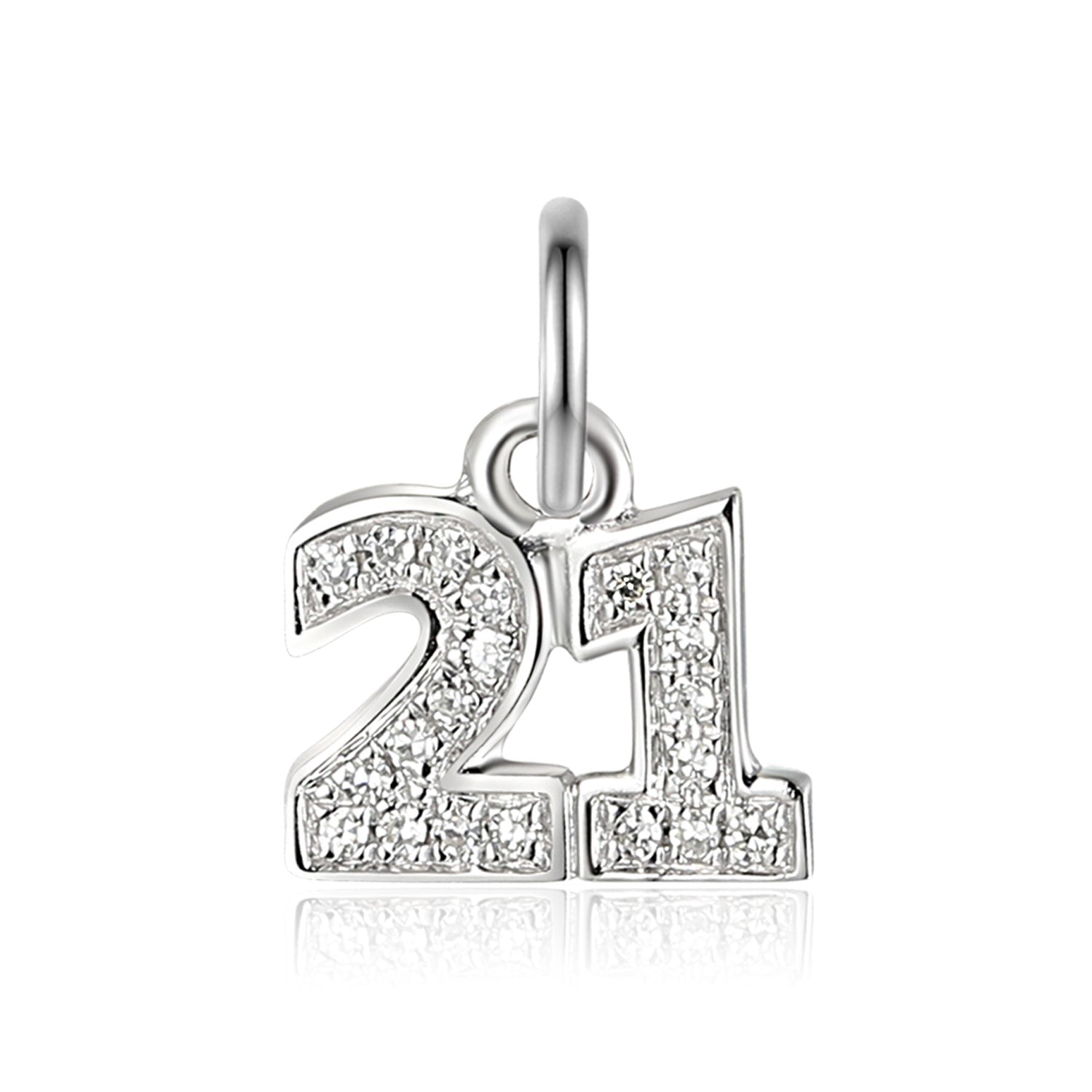 9ct White Gold ‘21’ 4pt Diamond Charm