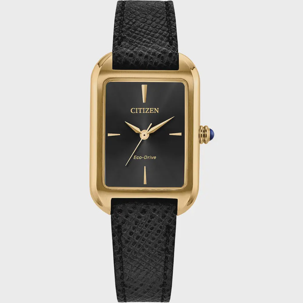 Ladies' Classic Citizen Eco Drive Watch With Black Leather Strap