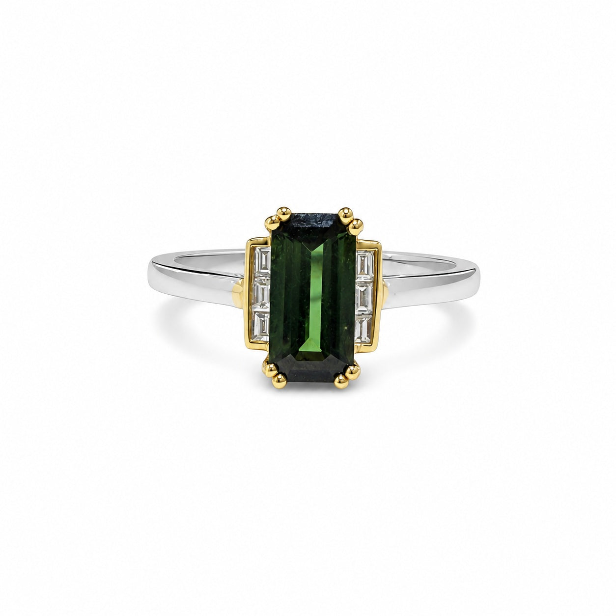 18ct Yellow &amp; White Gold 1.05ct Green Tourmaline &amp; Diamonds