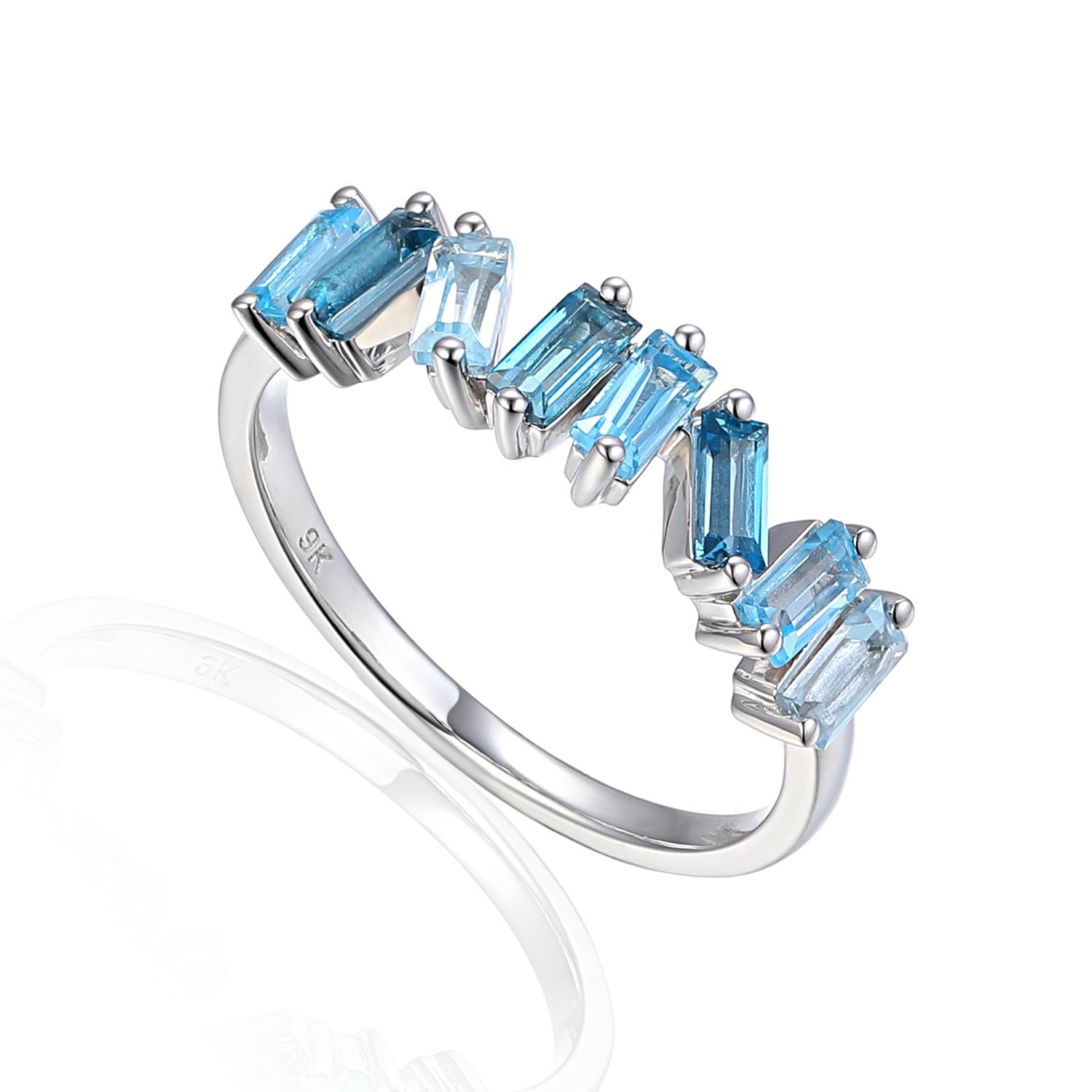 9ct White Gold Multi Blue Topaz Ring