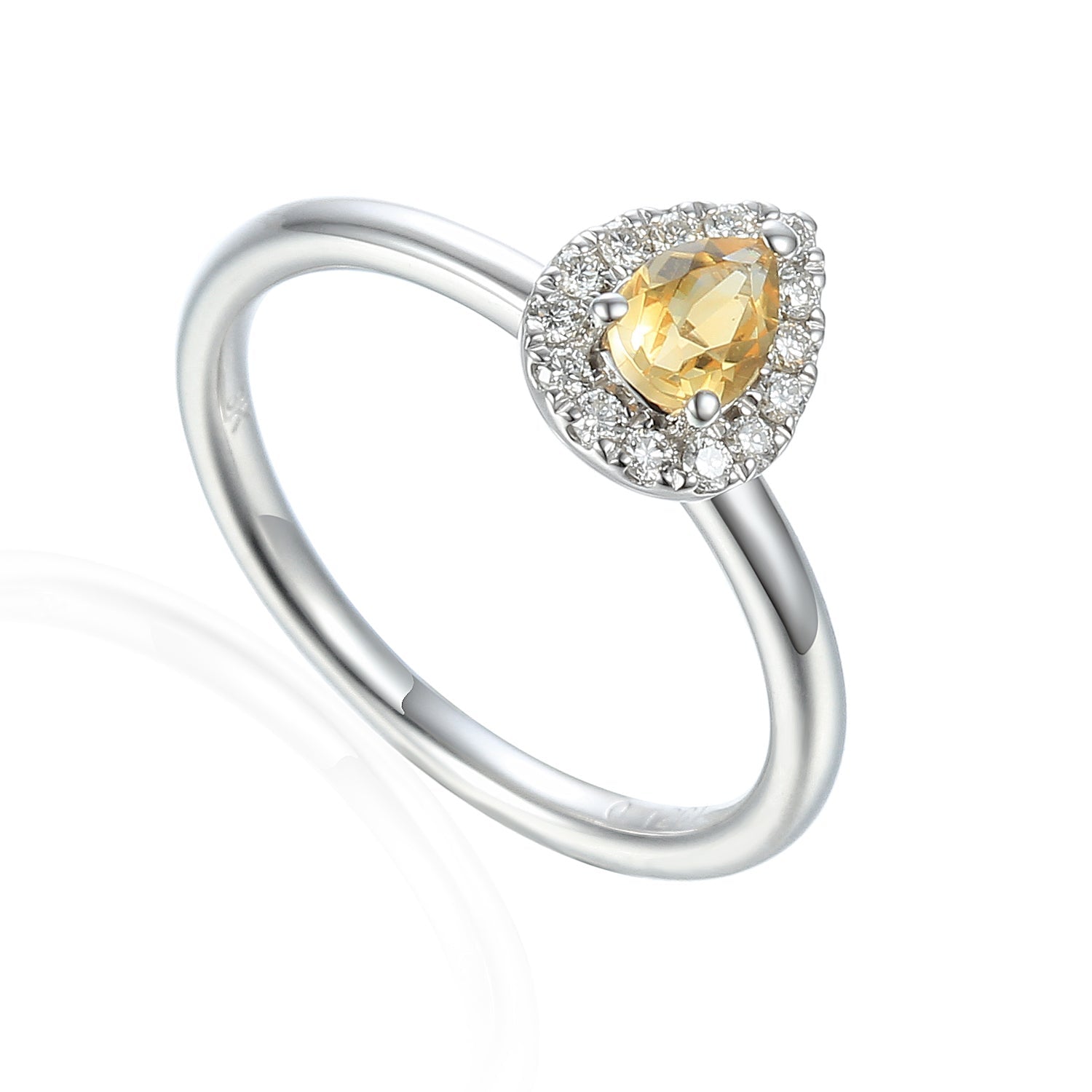 9ct White Gold Pear Shape Citrine &amp; Diamond Birthstone Ring