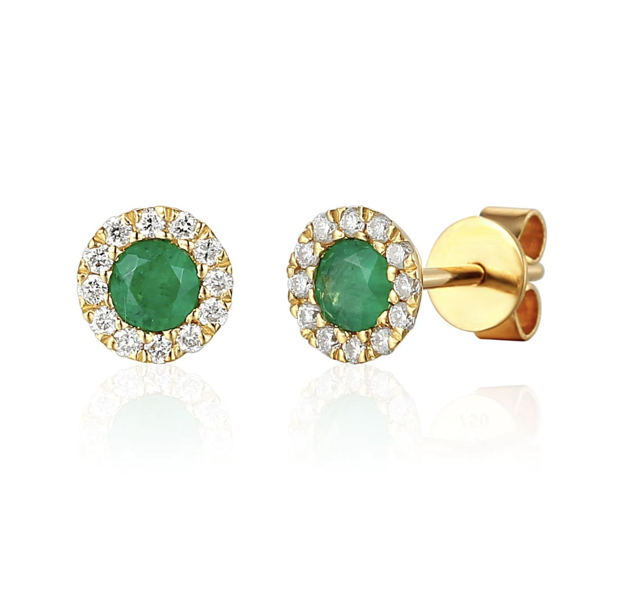 9ct Yellow Gold May Birthstone Emerald and Diamond Cluster Gold Studs