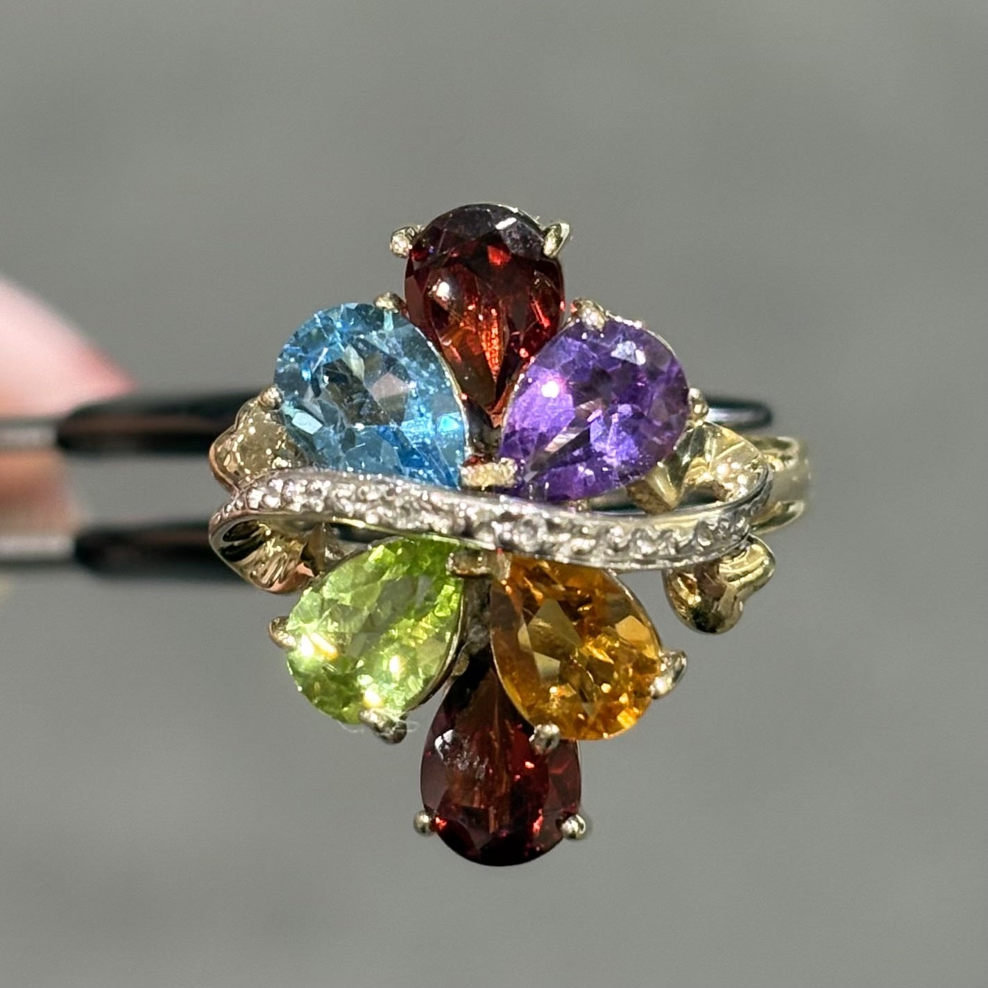 Pre-Owned 9ct Yellow Gold Garnet, Topaz, Citrine, Amethyst, Peridot &amp; Diamond Ring