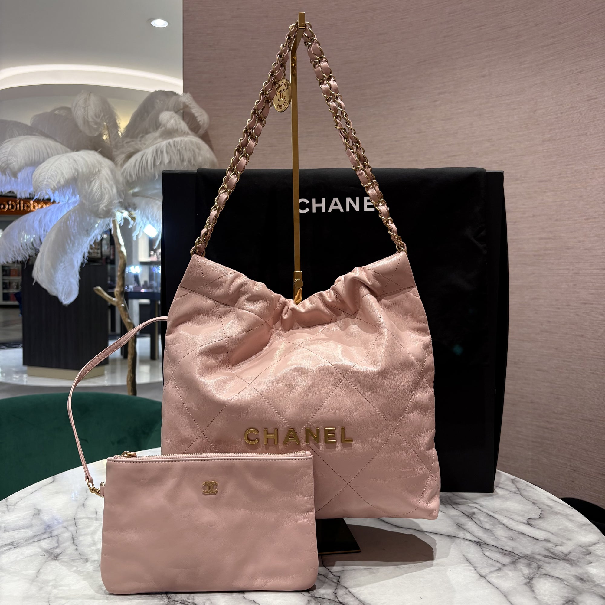 Pre-Owned Chanel 22 Small in Light Pink Goatskin Leather &amp; Gold-Tone Hardware