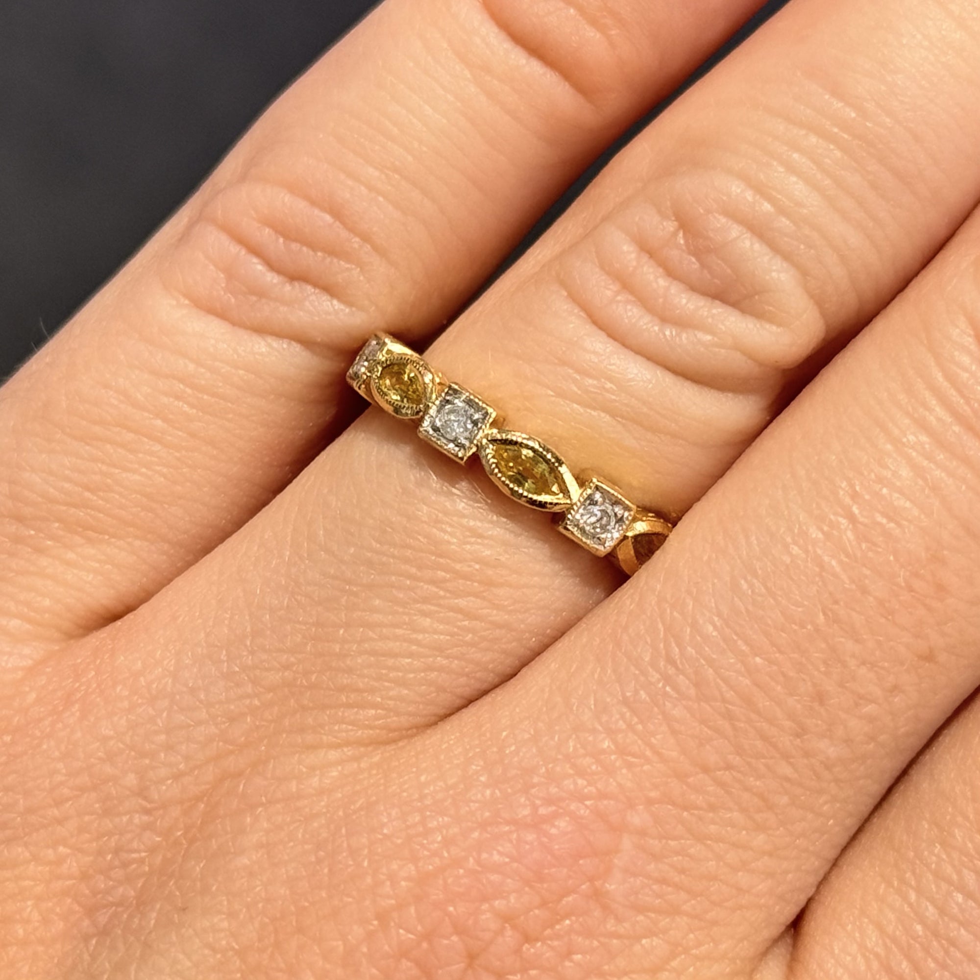 Pre-Owned 18ct Yellow Gold 0.49ct Yellow Sapphire &amp; 0.10ct Diamond 1/2 Eternity Ring