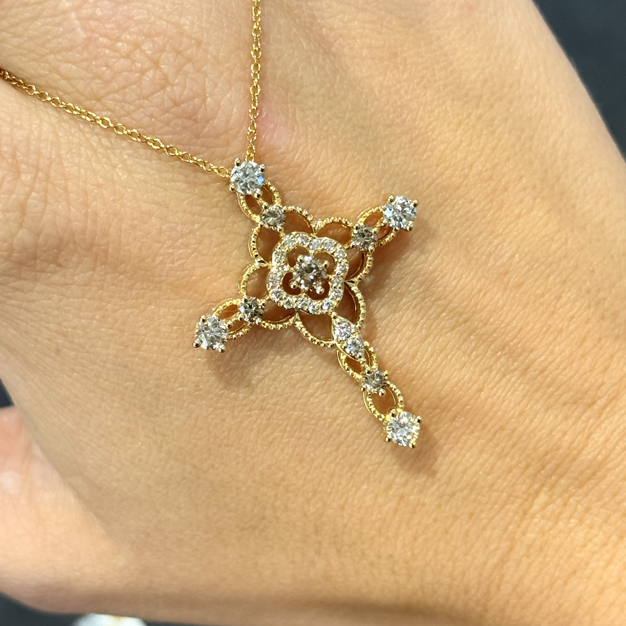Pre-Owned 14ct Yellow Gold Le Vian 1.00ct Chocolate Diamond Cross with Chain