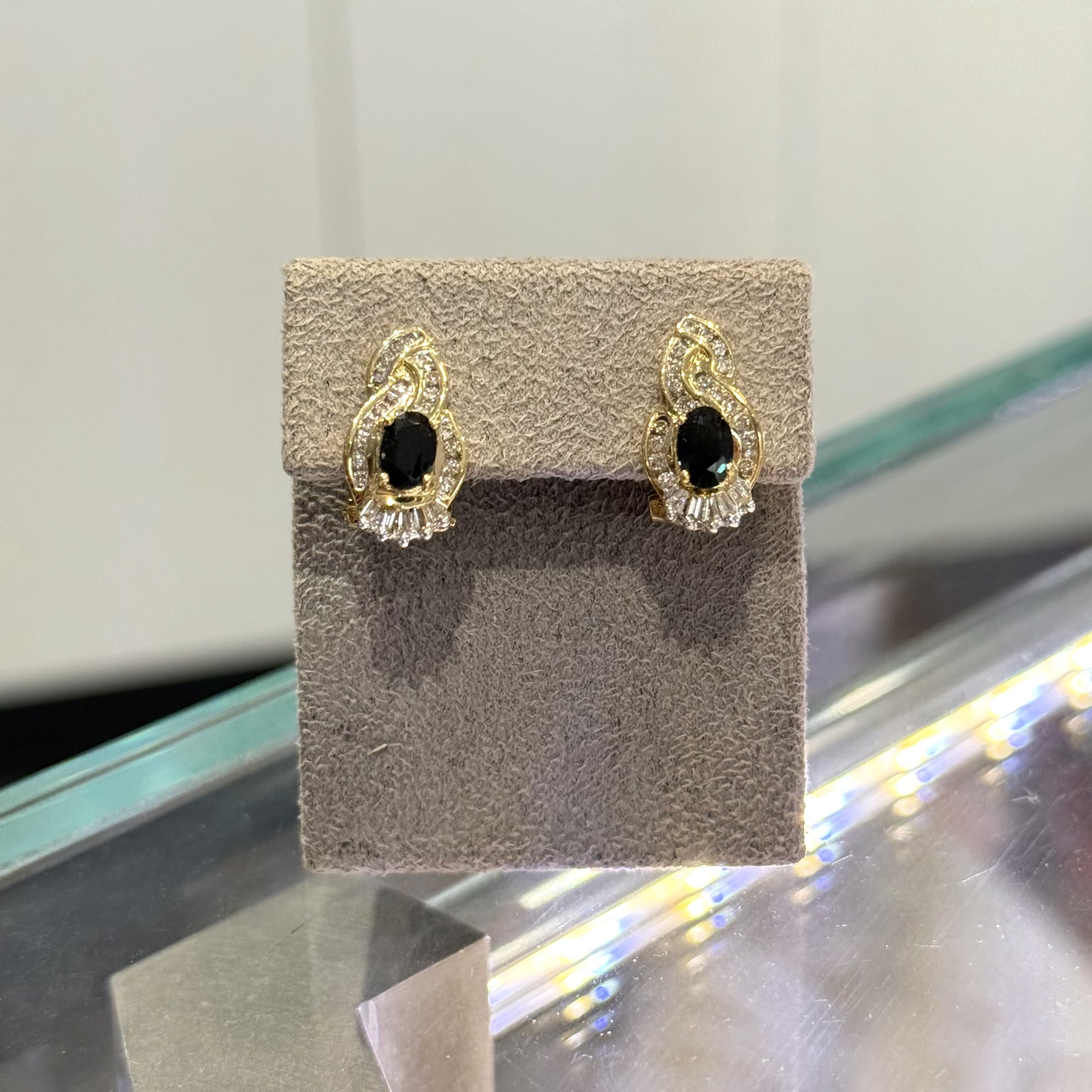 Pre-Owned 9ct Yellow Gold 1.20ct Sapphire &amp; 0.20ct Diamond Earrings