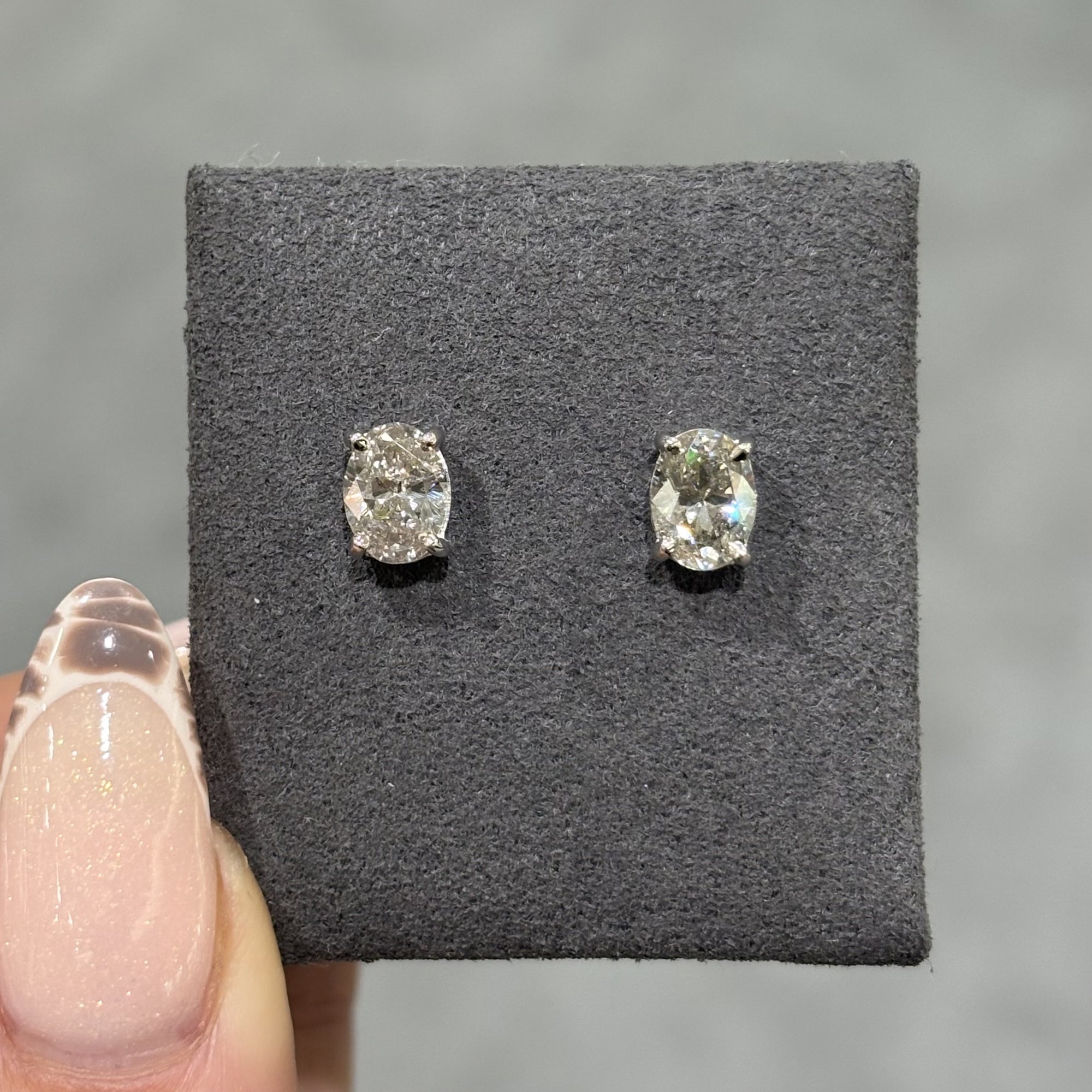 Pre-Owned 14ct White Gold 1.90ct Oval Cut Diamond Claw Set Stud Earrings