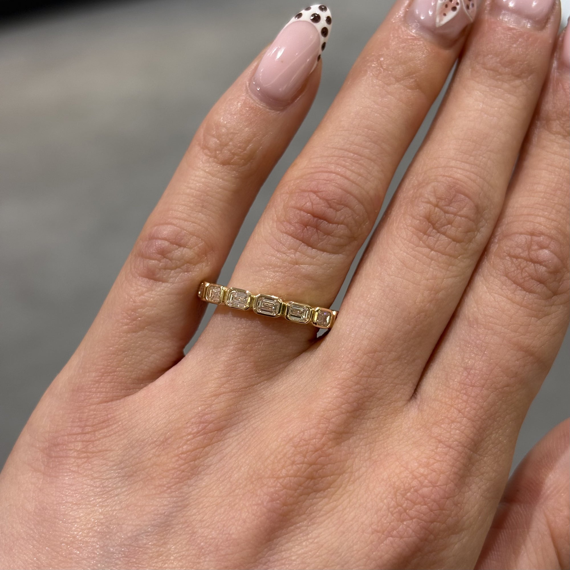 18ct Yellow Gold 1.00ct Emerald Cut Lab-Grown Diamond Half Eternity Ring