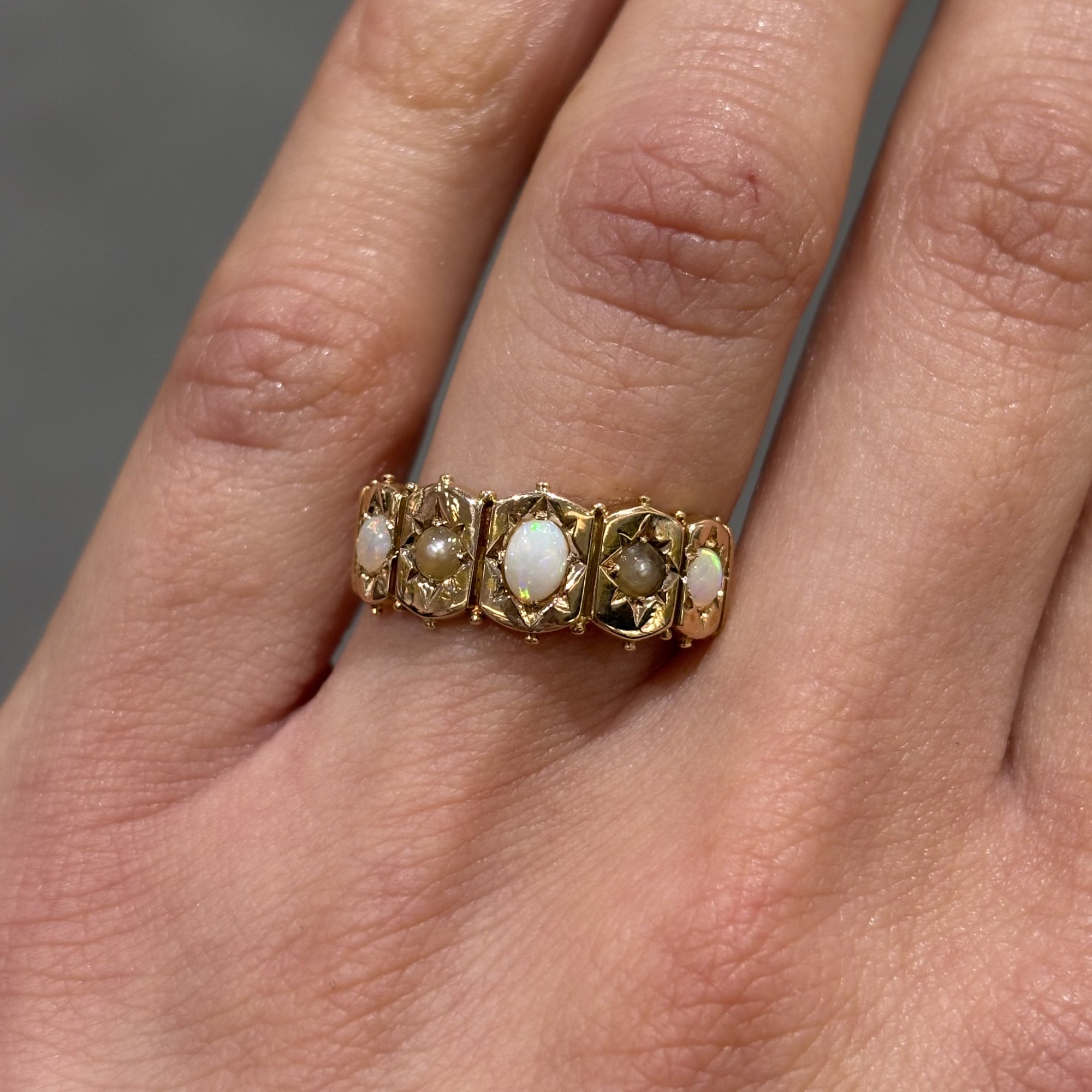 Pre-Owned 15ct Yellow Gold Opal &amp; Pearl Antique Ring