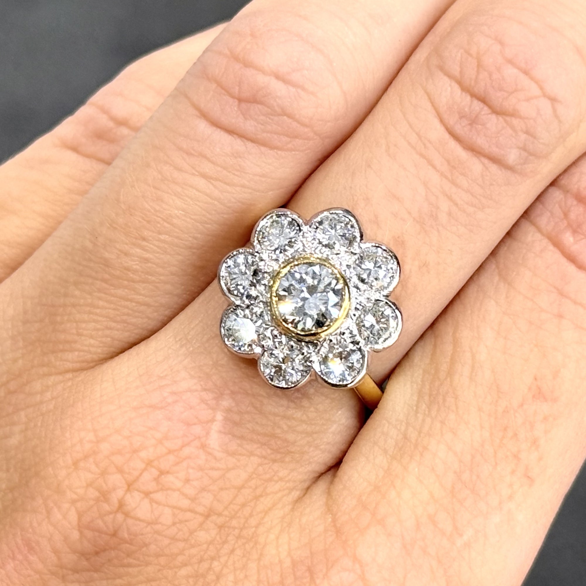 Pre-Owned 18ct Yellow Gold 1.90ct Diamond Flower Cluster Ring