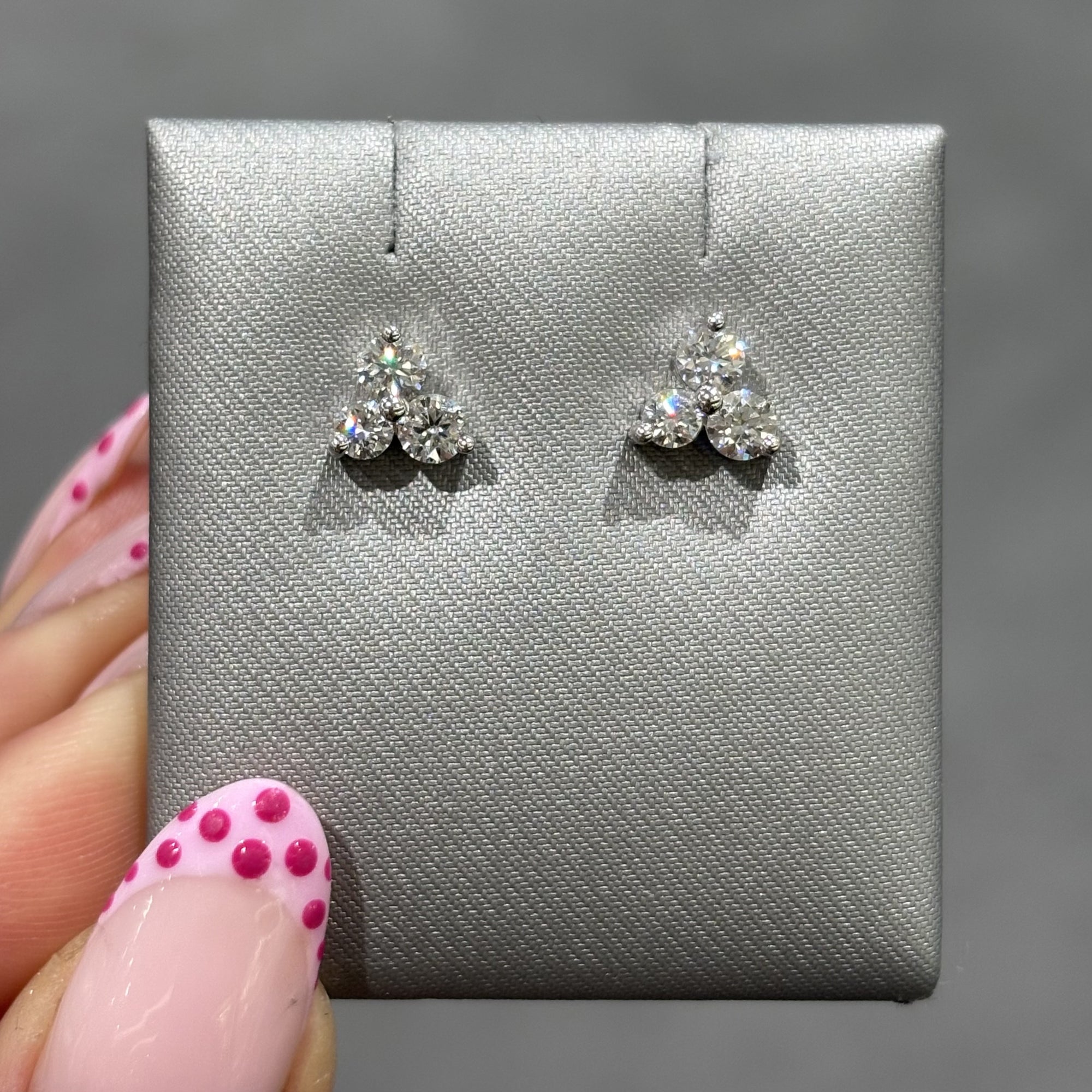 Pre-Owned 18ct White Gold 3 Stone 0.72ct Diamond Stud Earrings