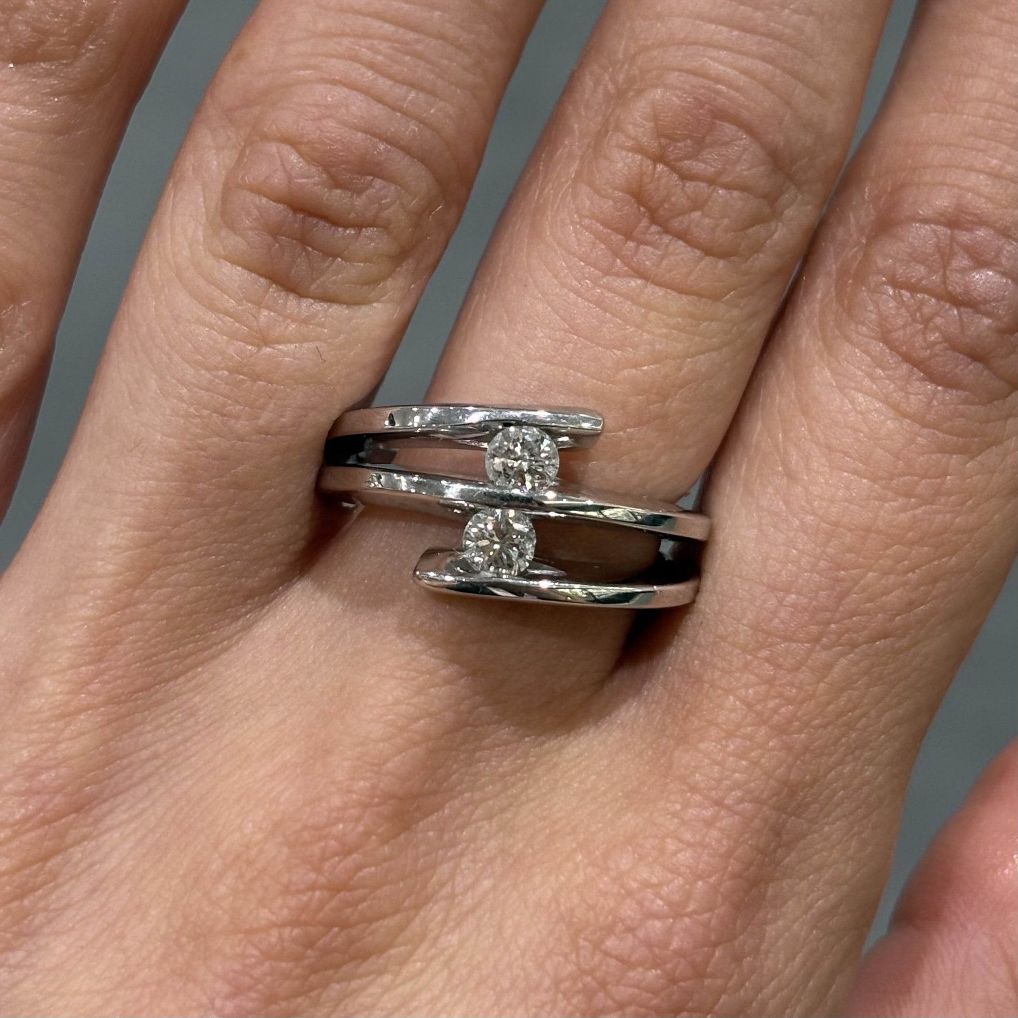 Pre-Owned 14ct White Gold 0.52ct Diamond Two Stone Multi-Strand Ring