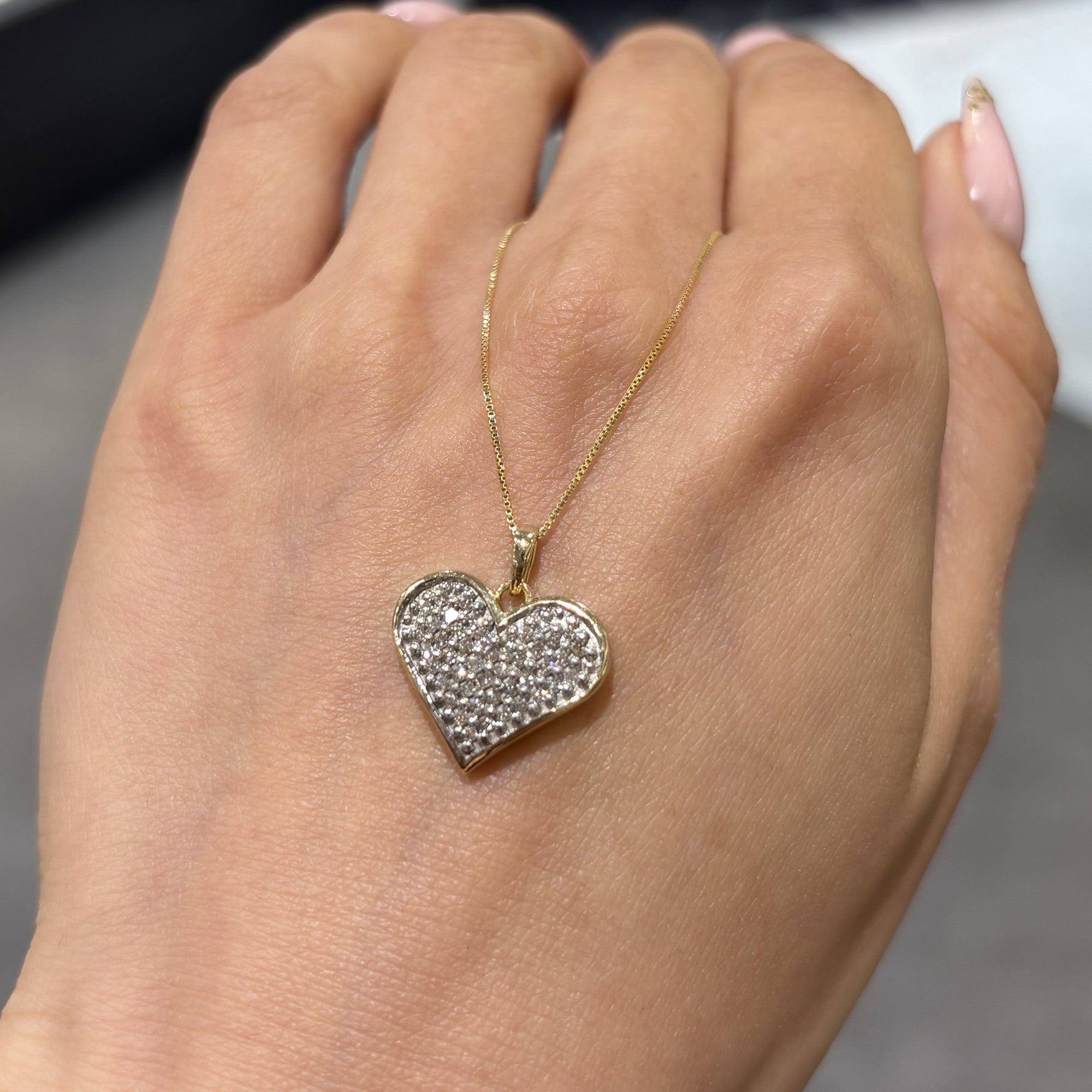 Pre-Owned 14ct Yellow Gold Diamond Cluster Heart Pendant