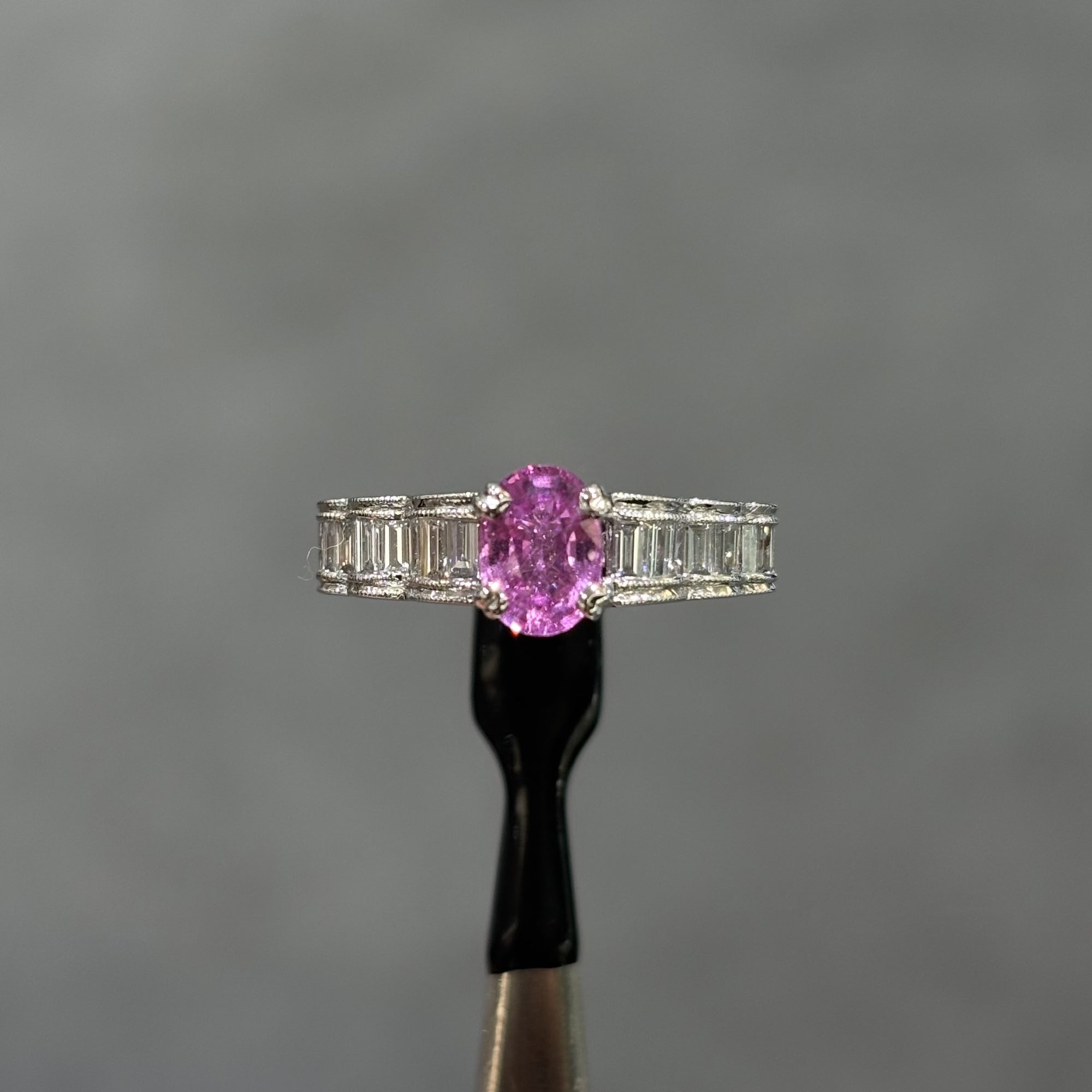 Pre-Owned 18ct White Gold 1.15ct Pink Sapphire &amp; 0.55ct Diamond Frilly Style Ring