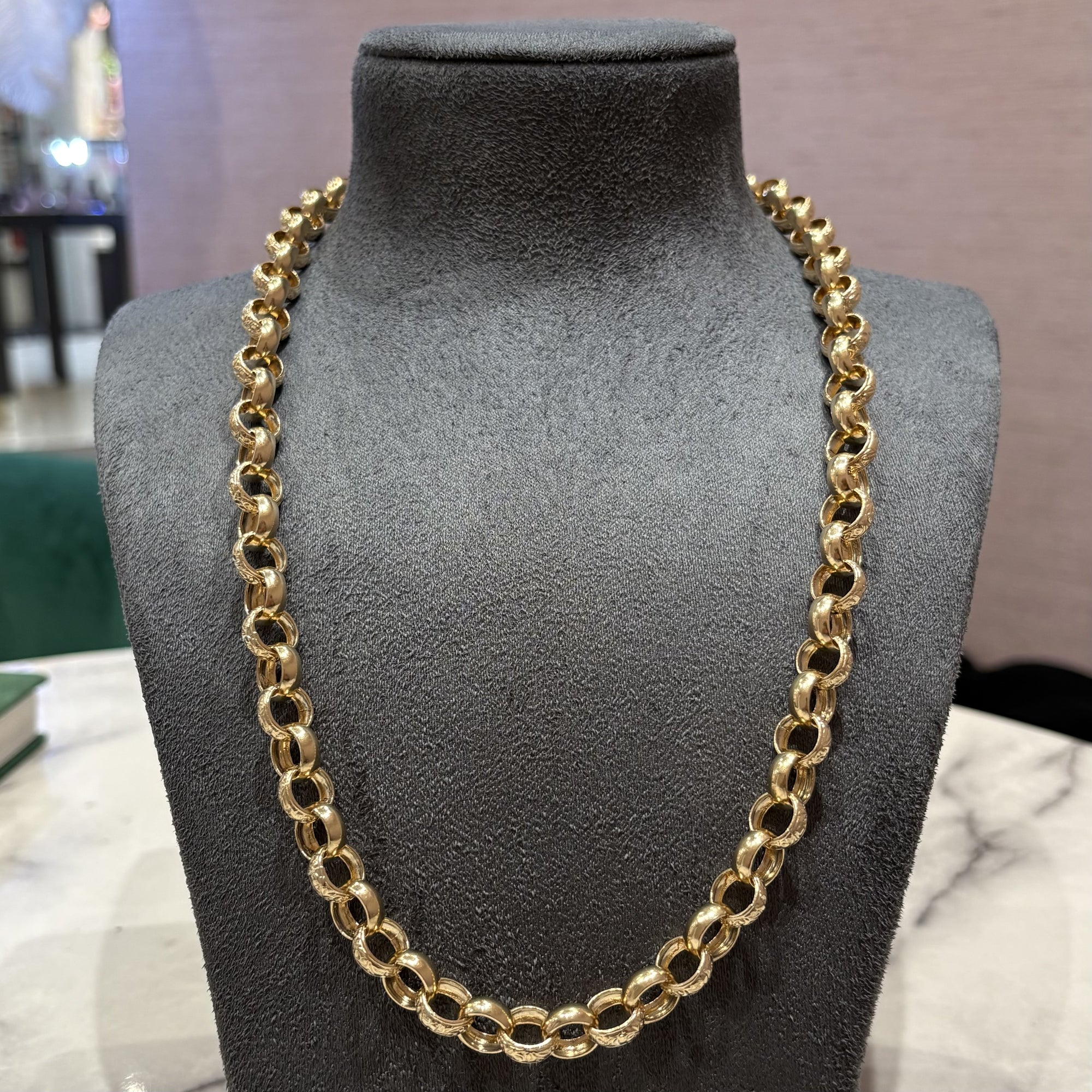 Pre-Owned 9ct Yellow Gold 24" Engraved Link Belcher Chain 75.4g
