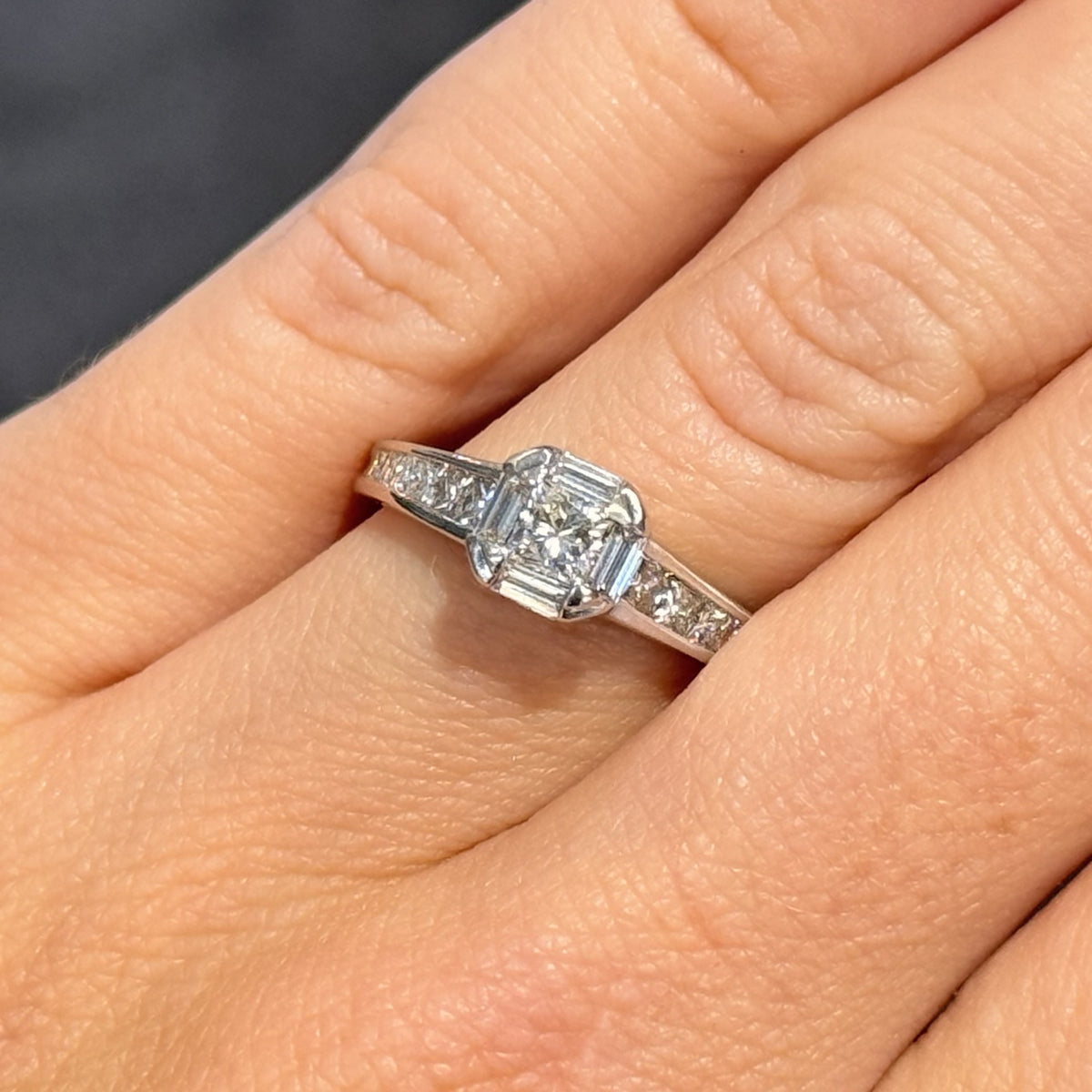 Pre-Owned 18ct White Gold 1.02ct Princess &amp; Baguette Cut Diamond Ring