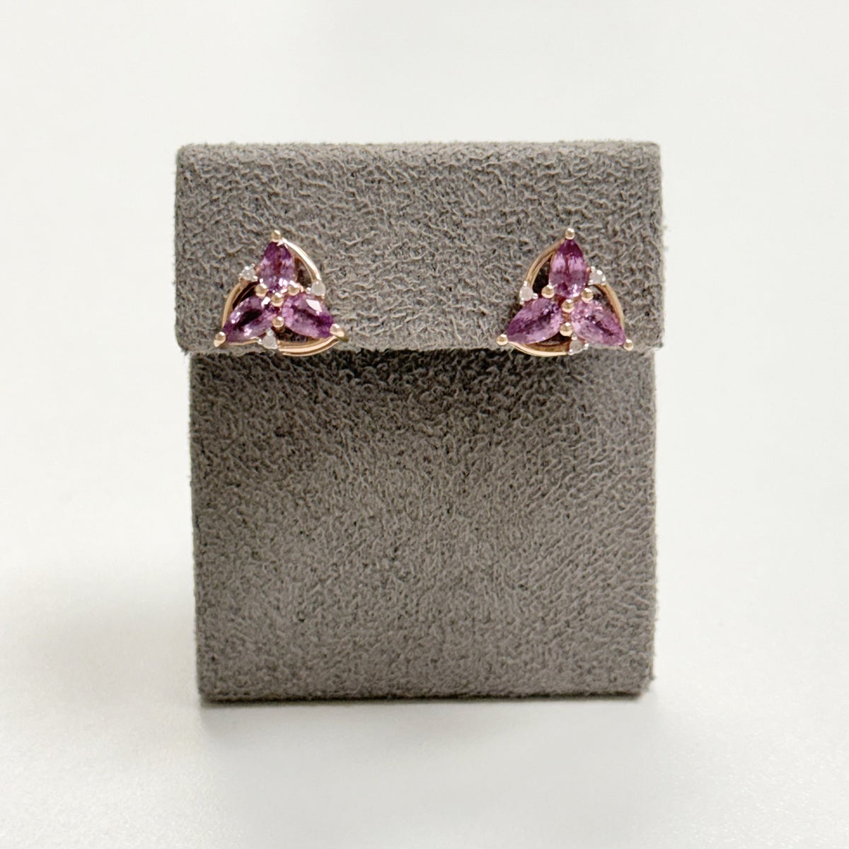 Pre-Owned 9ct Rose Gold Pink Topaz &amp; Diamond Stud Earring