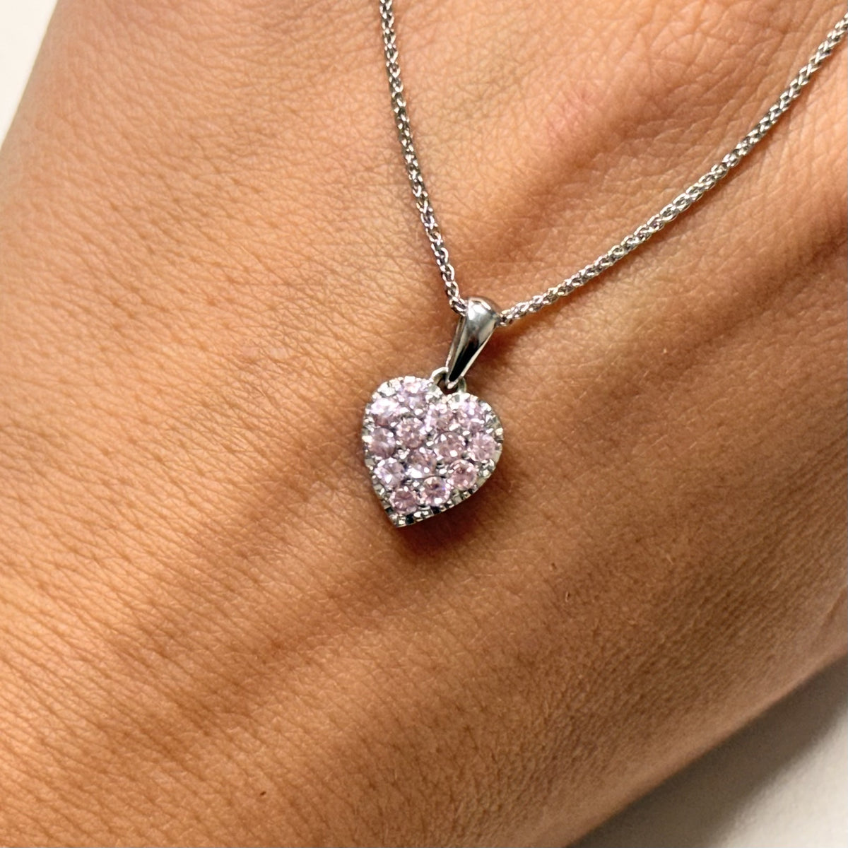 Pre-Owned 9ct White Gold Pink CZ Heart Pendant