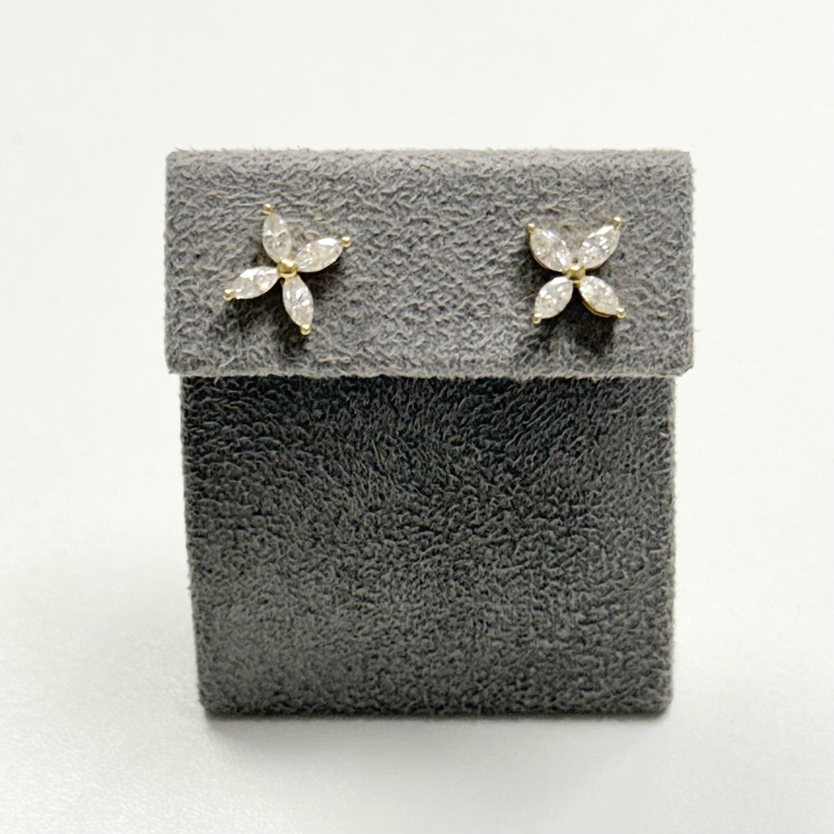 Pre-Owned 14ct Yellow Gold 0.36ct Marquise Cut Diamond Flower Stud Earrings
