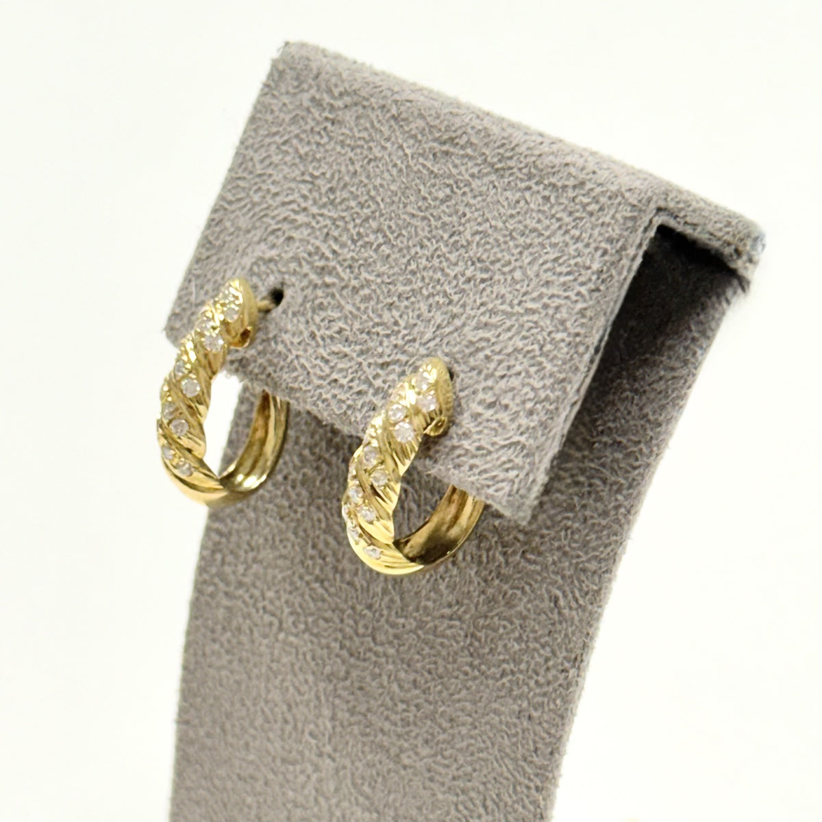 Pre-Owned 18ct Yellow Gold 0.14ct Diamond Twist Semi-Hoop Earrings