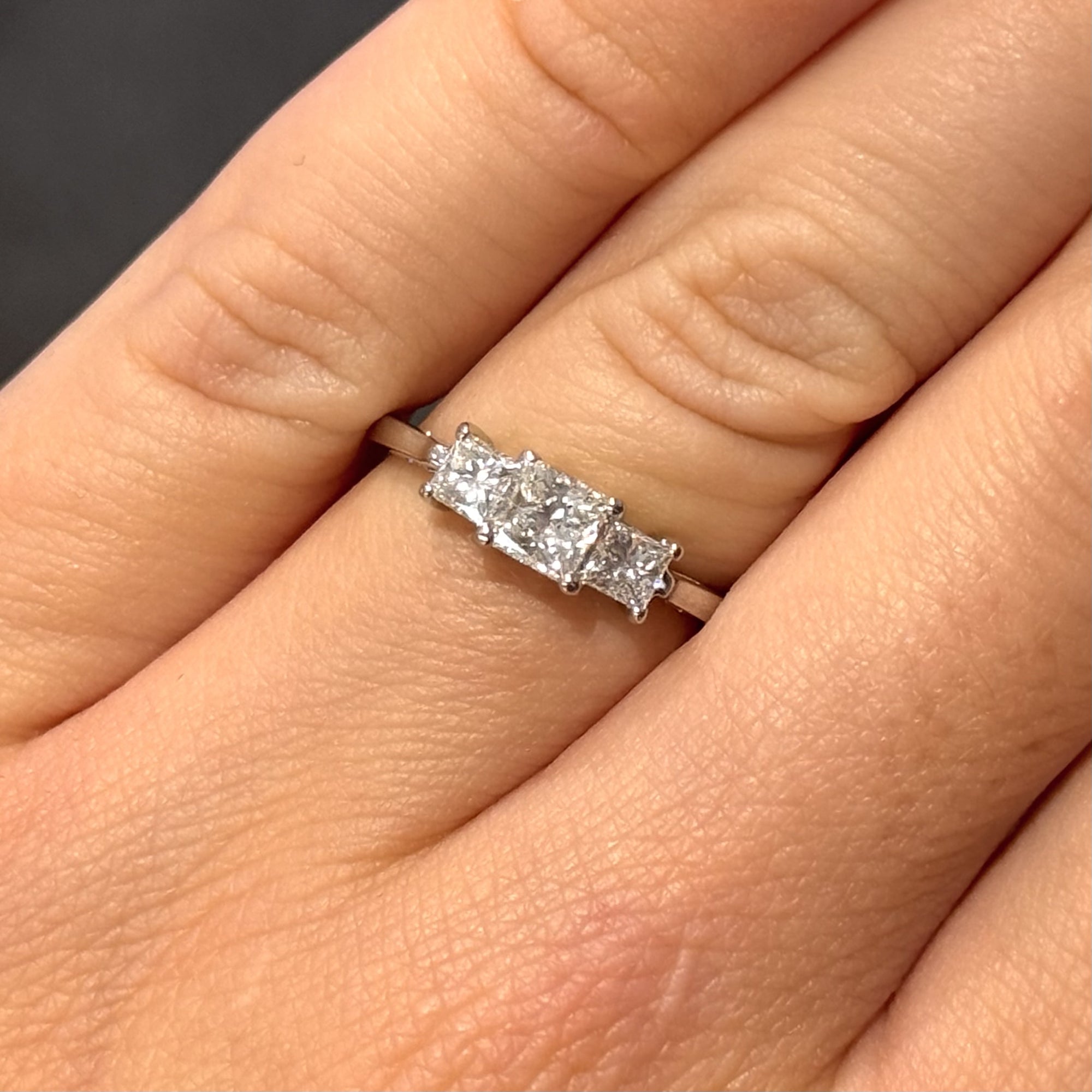 Pre-Owned 18ct White Gold 0.75ct Diamond Princess Cut Trilogy Ring
