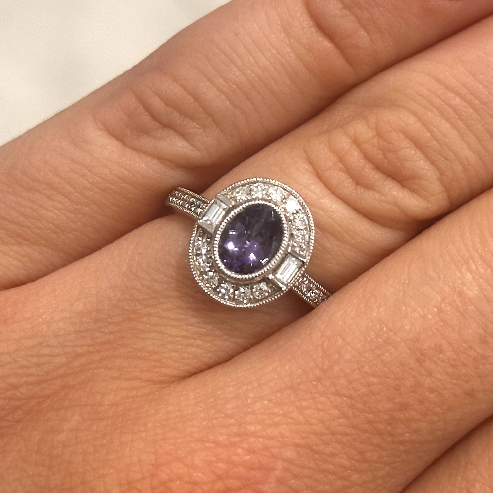 Platinum Tanzanite Diamond Vintage Style Ring