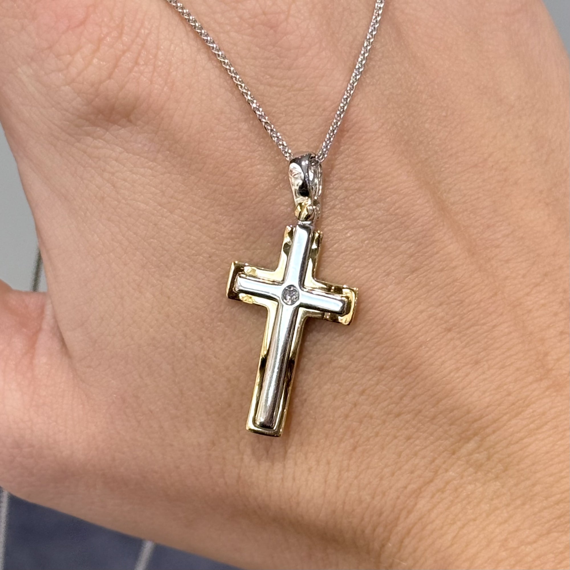 Pre-Owned 18ct Yellow &amp; White Gold Diamond Set Cross