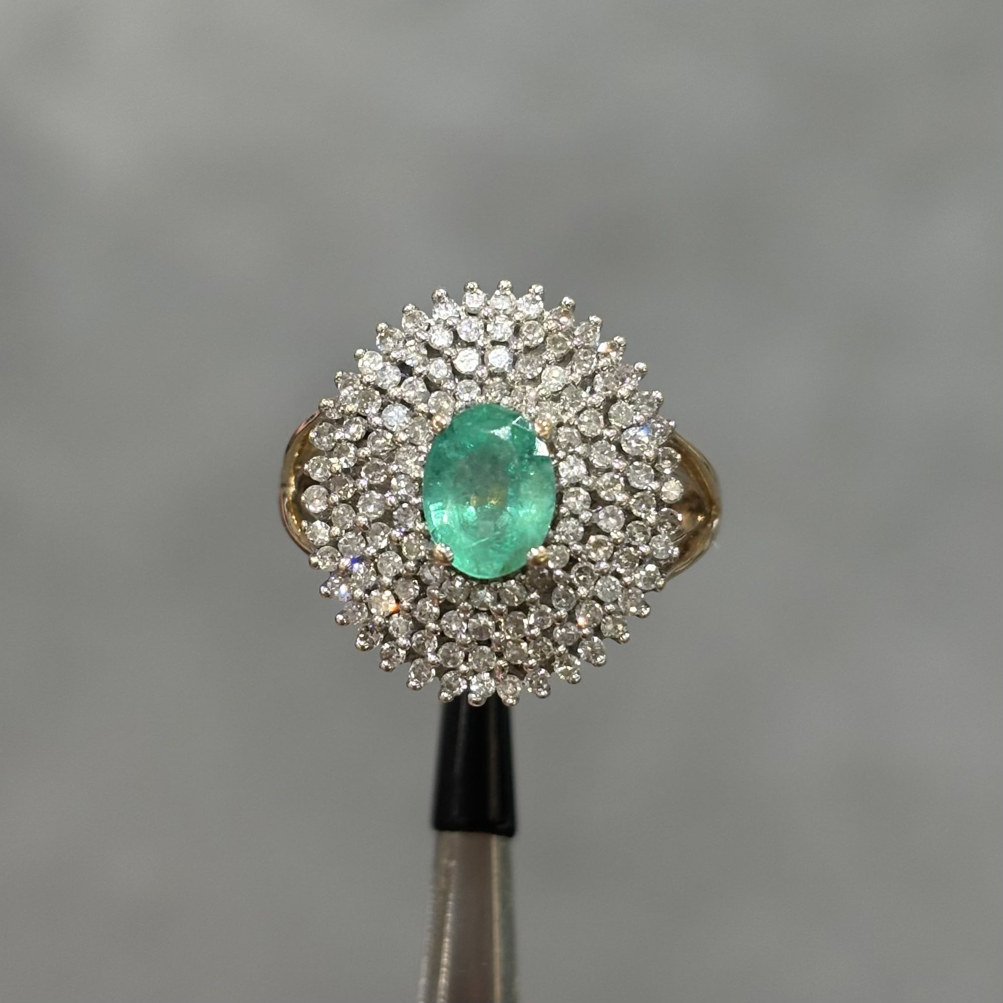 Pre-Owned 9ct Yellow Gold 0.91ct Emerald &amp; 1.00ct Diamond Cluster Ring