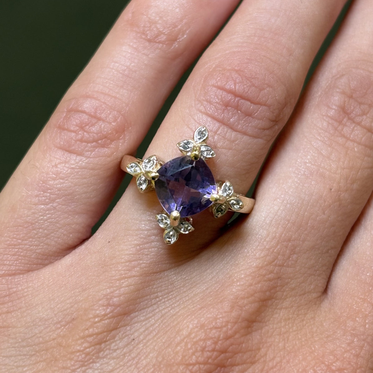 Pre-Owned 9ct Yellow Gold 1.50ct Amethyst &amp; Diamond Set Ring