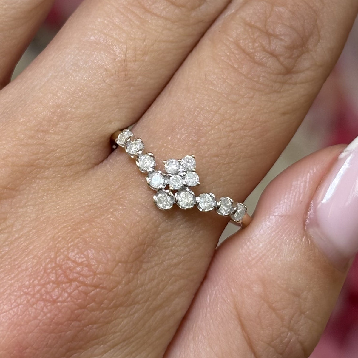 Pre-Owned 9ct Yellow Gold 0.39ct Diamond Wishbone Ring