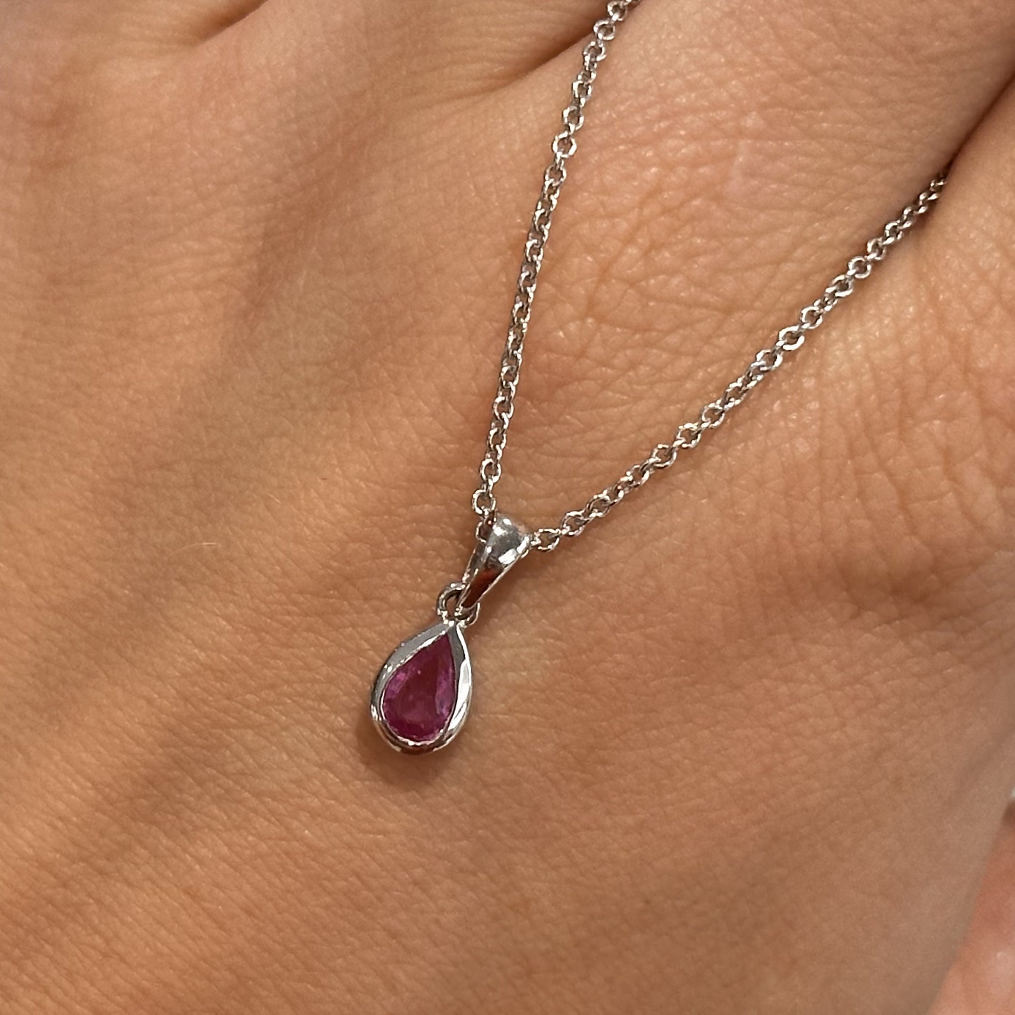 9ct White Gold Pear Shape Pink Sapphire Pendant