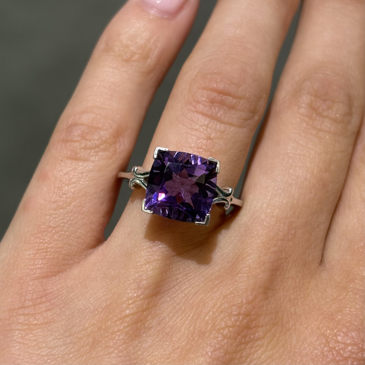 Pre-Owned 14ct White Gold 3.80ct Cushion Amethyst Ring