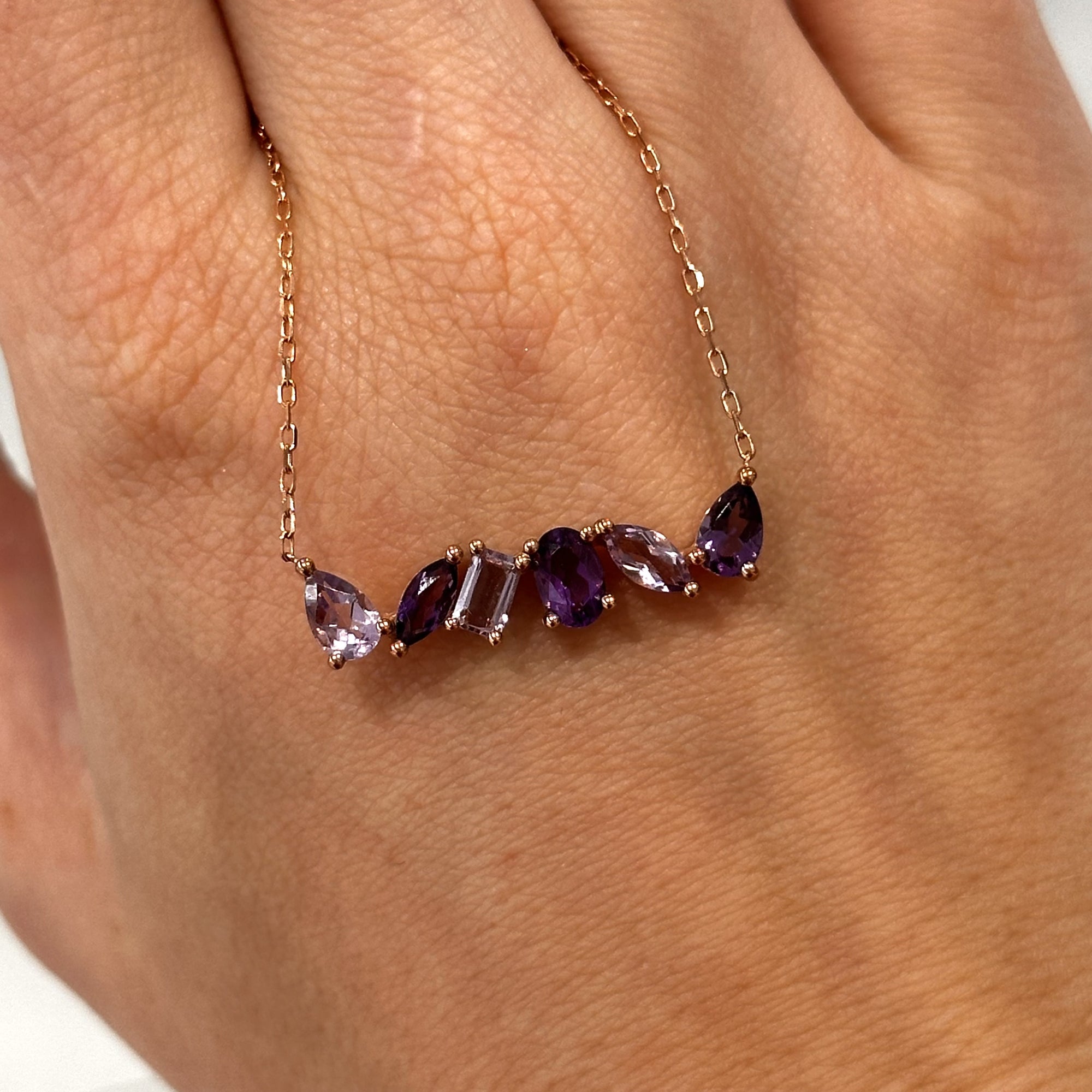 9ct Rose Gold Pink &amp; Purple Amethyst Necklace 1.80ct