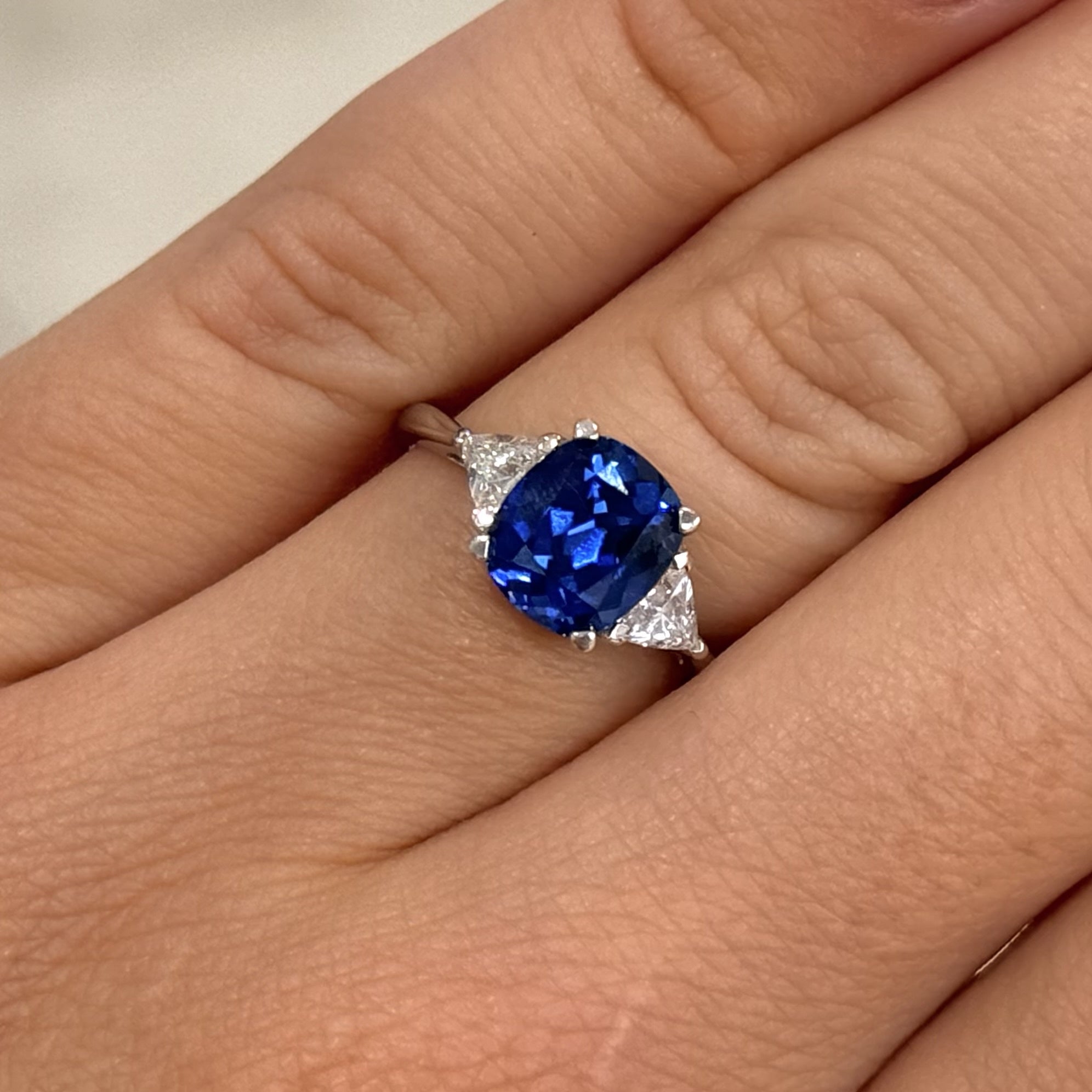 Pre-Owned 18ct White Gold 2ct Created Sapphire &amp; 0.25ct Lab Grown Trillion Cut Diamonds