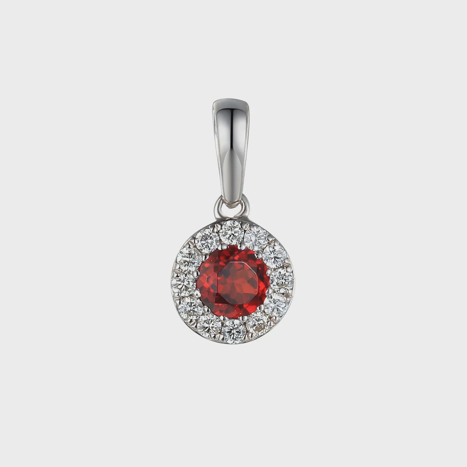 9ct White Gold 25pt Garnet &amp; 13pt Diamond Pendant