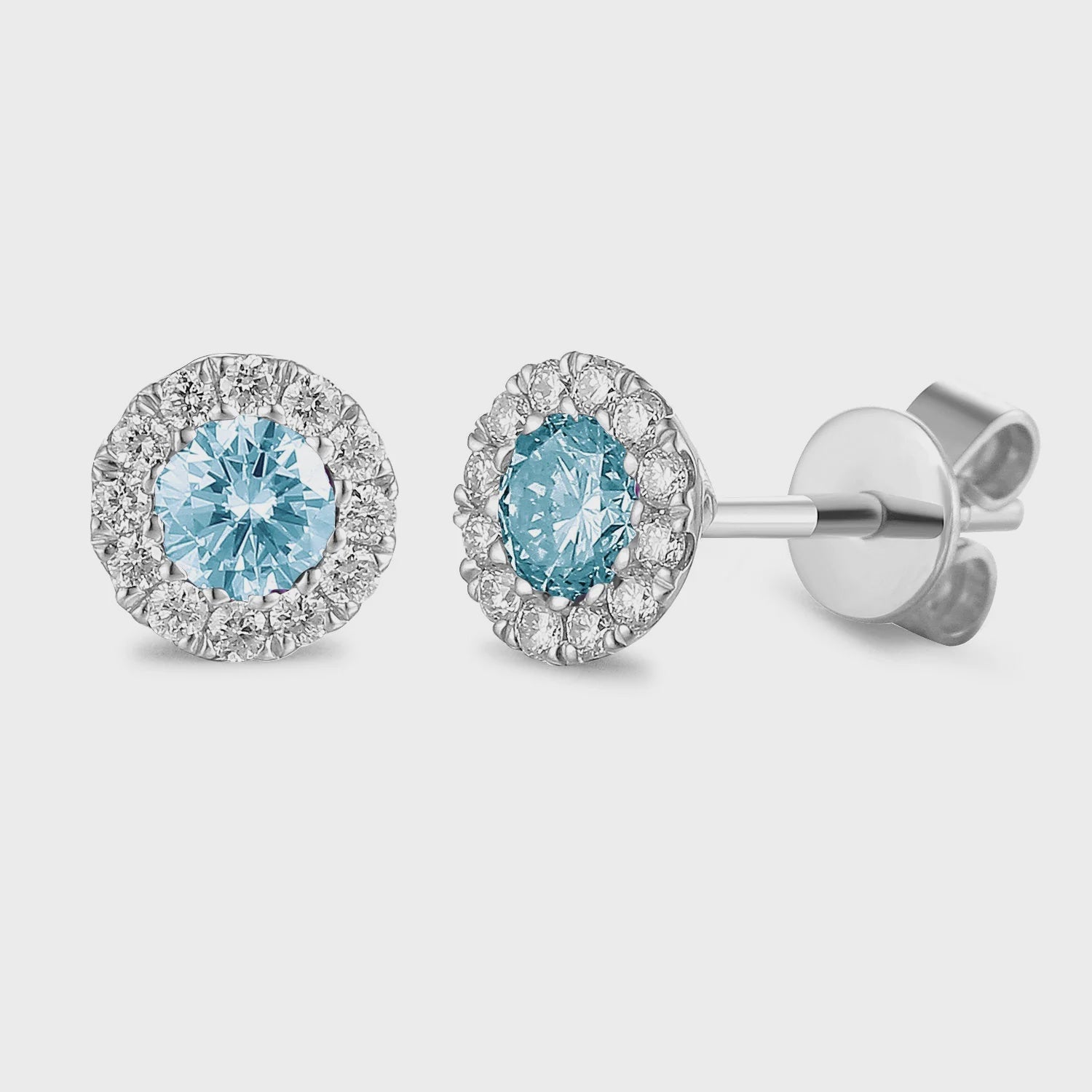 9ct White Gold March Birthstone Round Aqua and Diamond Cluster Studs