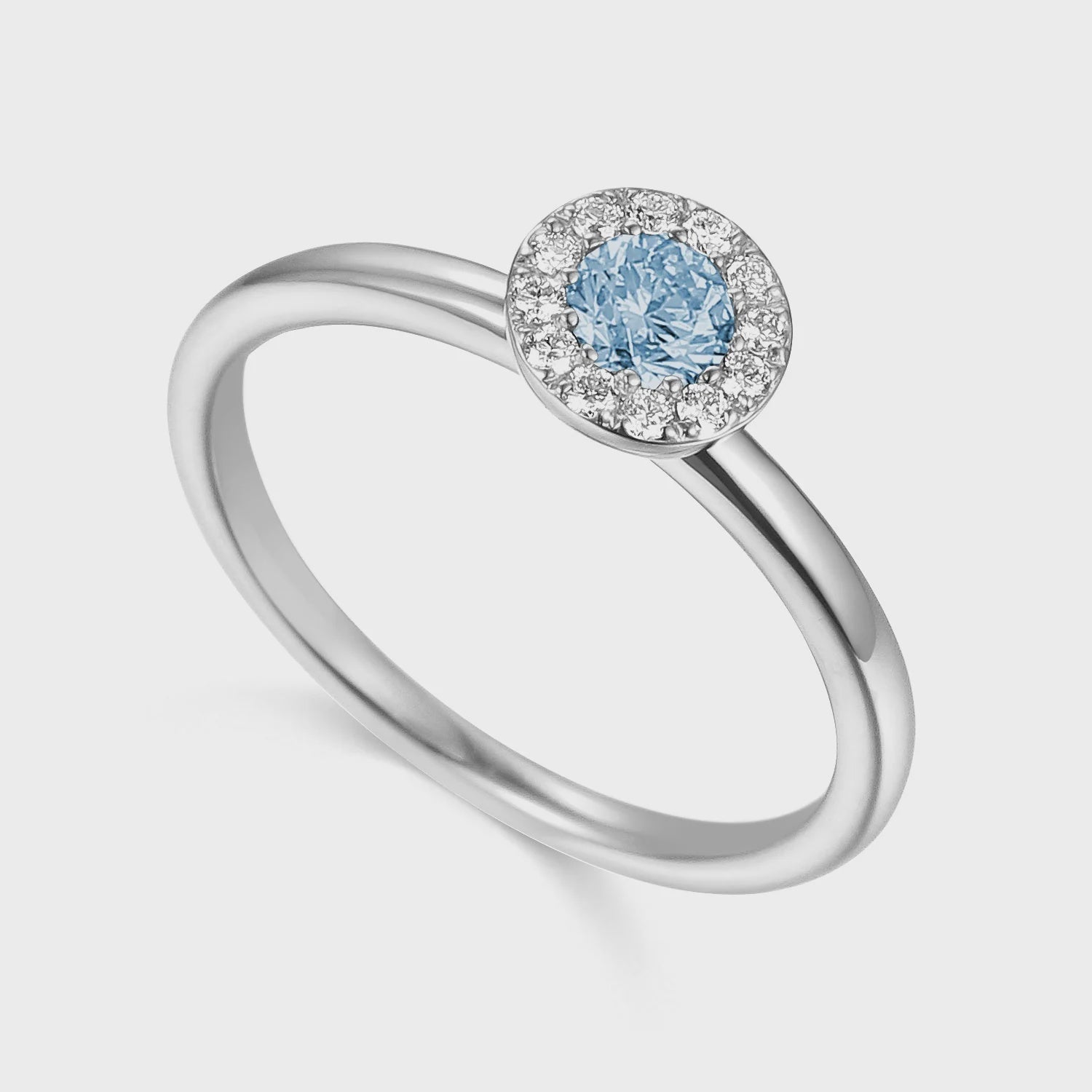 9ct White Gold Aquamarine 0.23ct &amp; 0.10ct Diamond Halo Ring