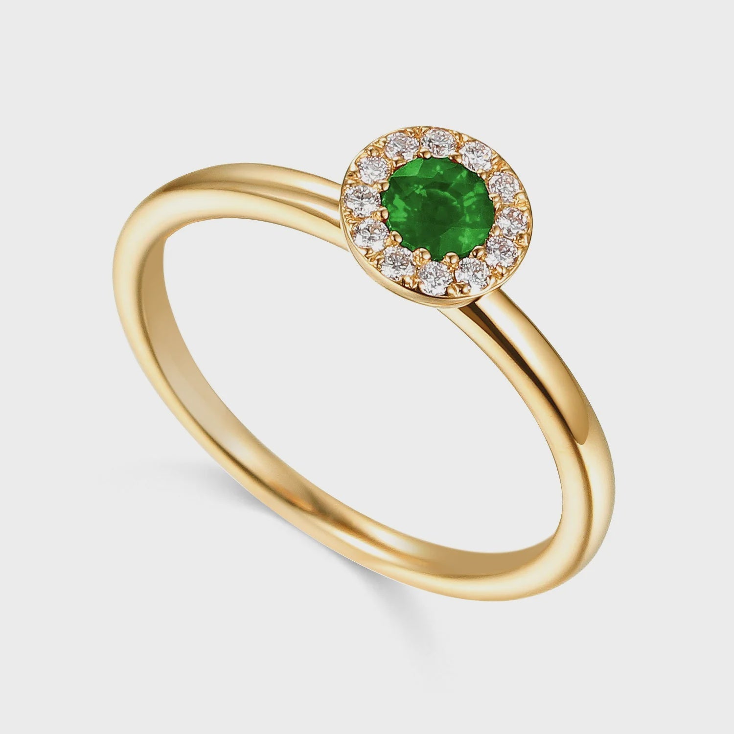 9ct Yellow Gold Emerald 0.27ct &amp; Diamond 0.10ct Halo Ring