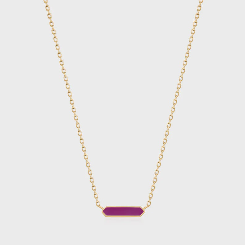 Berry Enamel Bar Silver Gold Plated Necklace