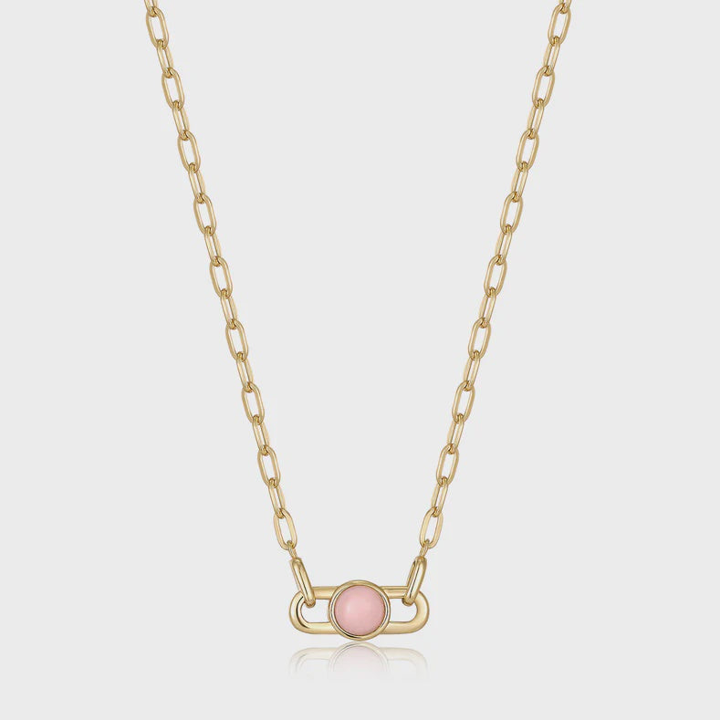 Silver Gold Plated Orb Rose Quartz Link Necklace