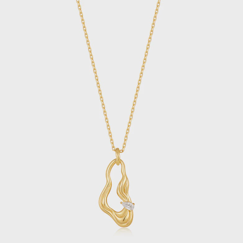 Silver Gold Plated Twisted Wave Drop Pendant Necklace