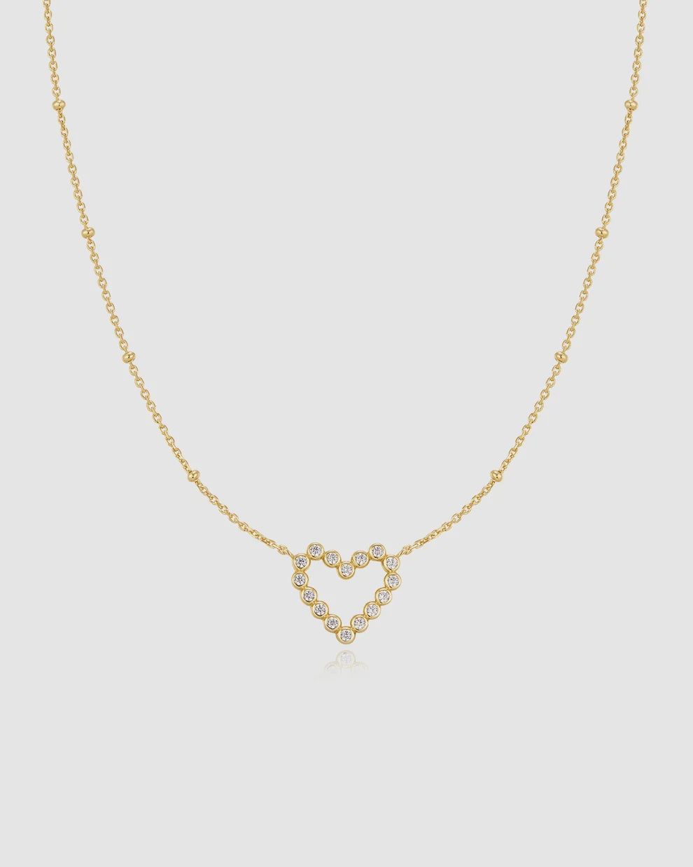 Silver Gold Plated Bezel-Set Round Open Heart Necklace