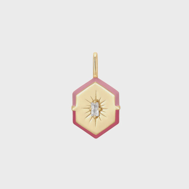 Silver Gold Plated Enamel Hexagon Charm
