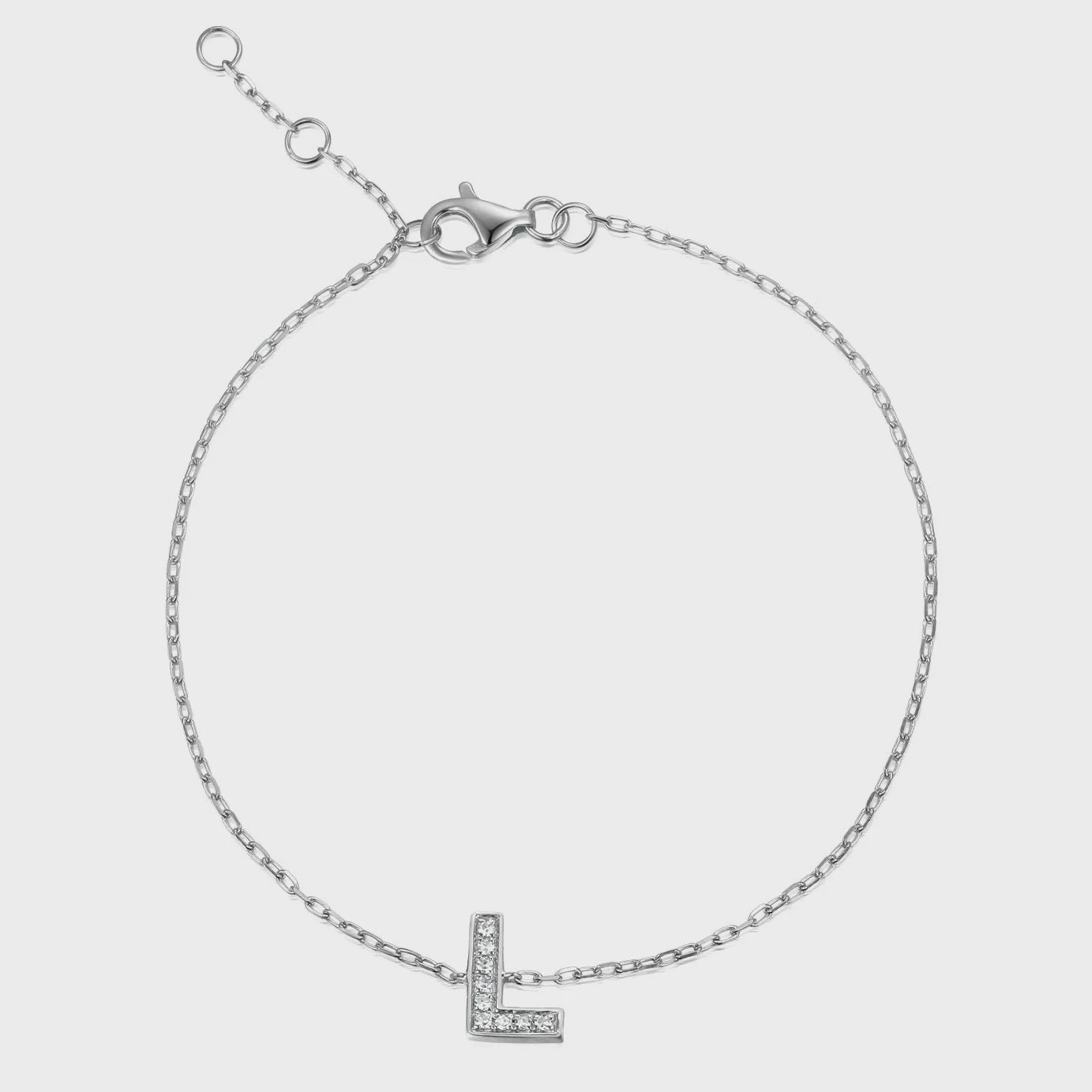 9ct White Gold 4pt Diamond 'L' Initial Bracelet