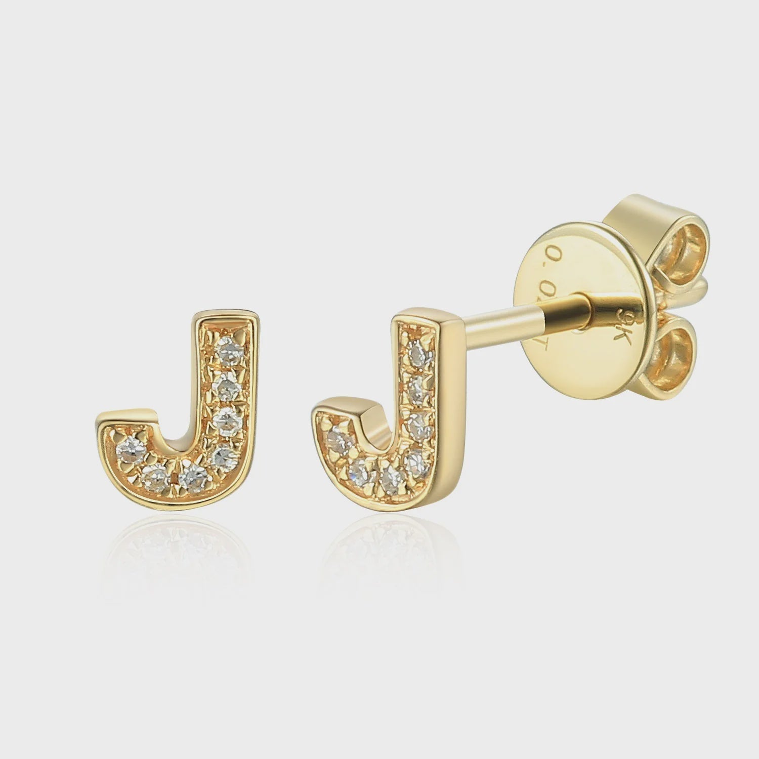 9ct Yellow Gold 2pt Diamond 'J' Initial Single Stud Earring
