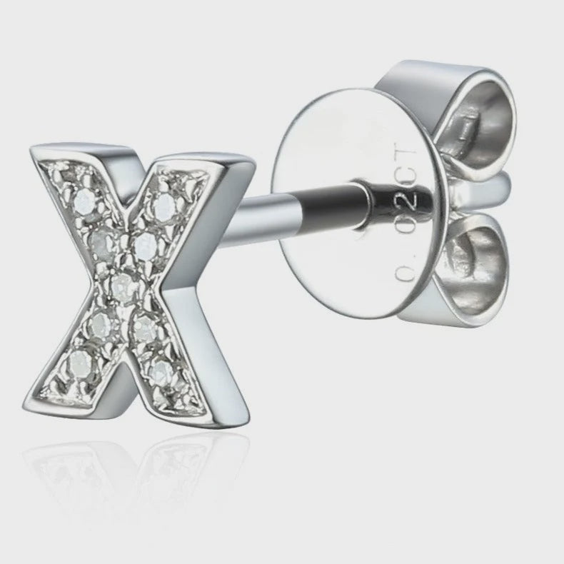 9ct White Gold 1pt Diamond 'X' Initial Stud Earring